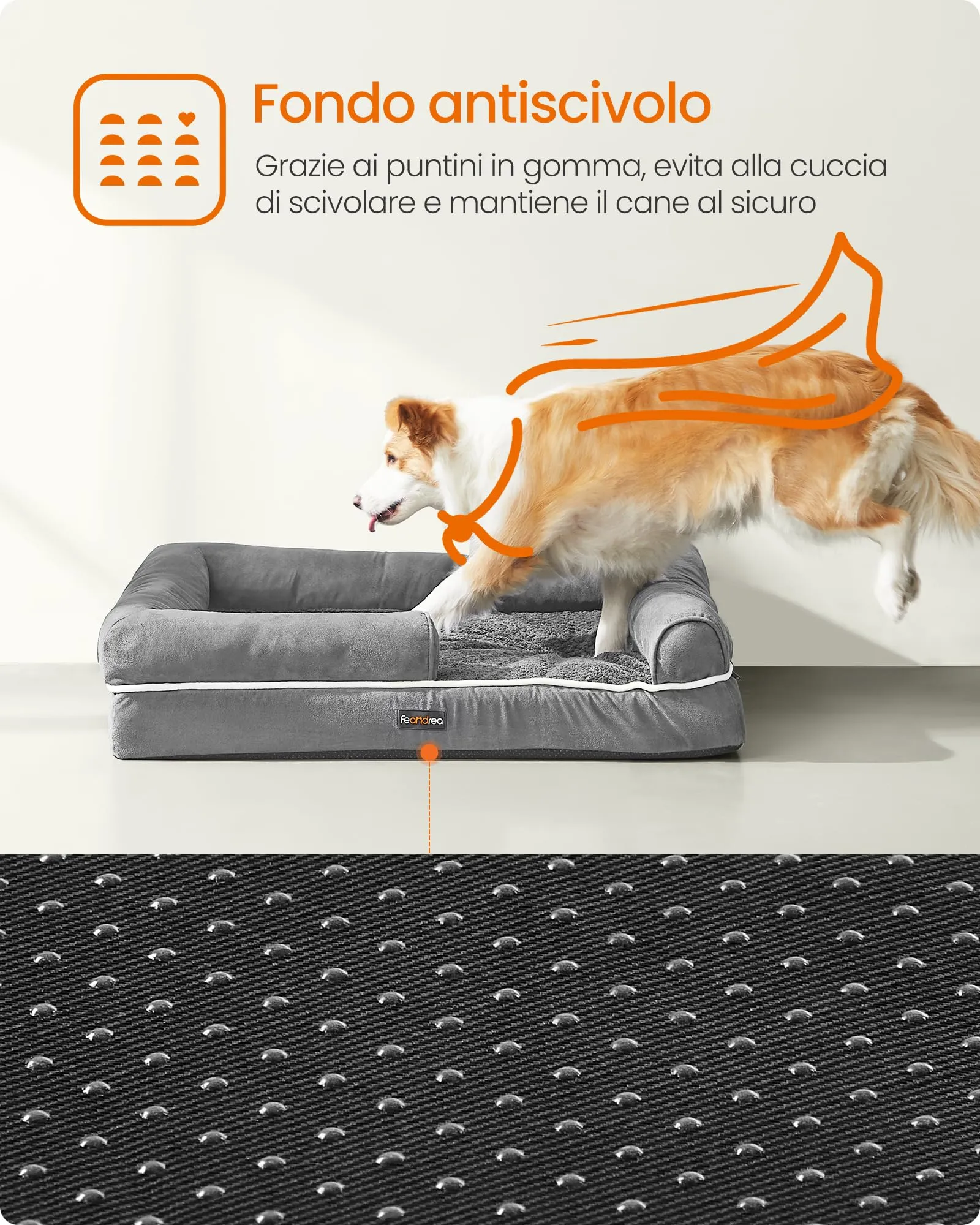 Feandrea Cuccia per Cani Ortopedica, Letto Divano con Bordi Rialzati, 91 x 68 x 18 cm, Grigio Chiaro PGW076G02 - immagine 9