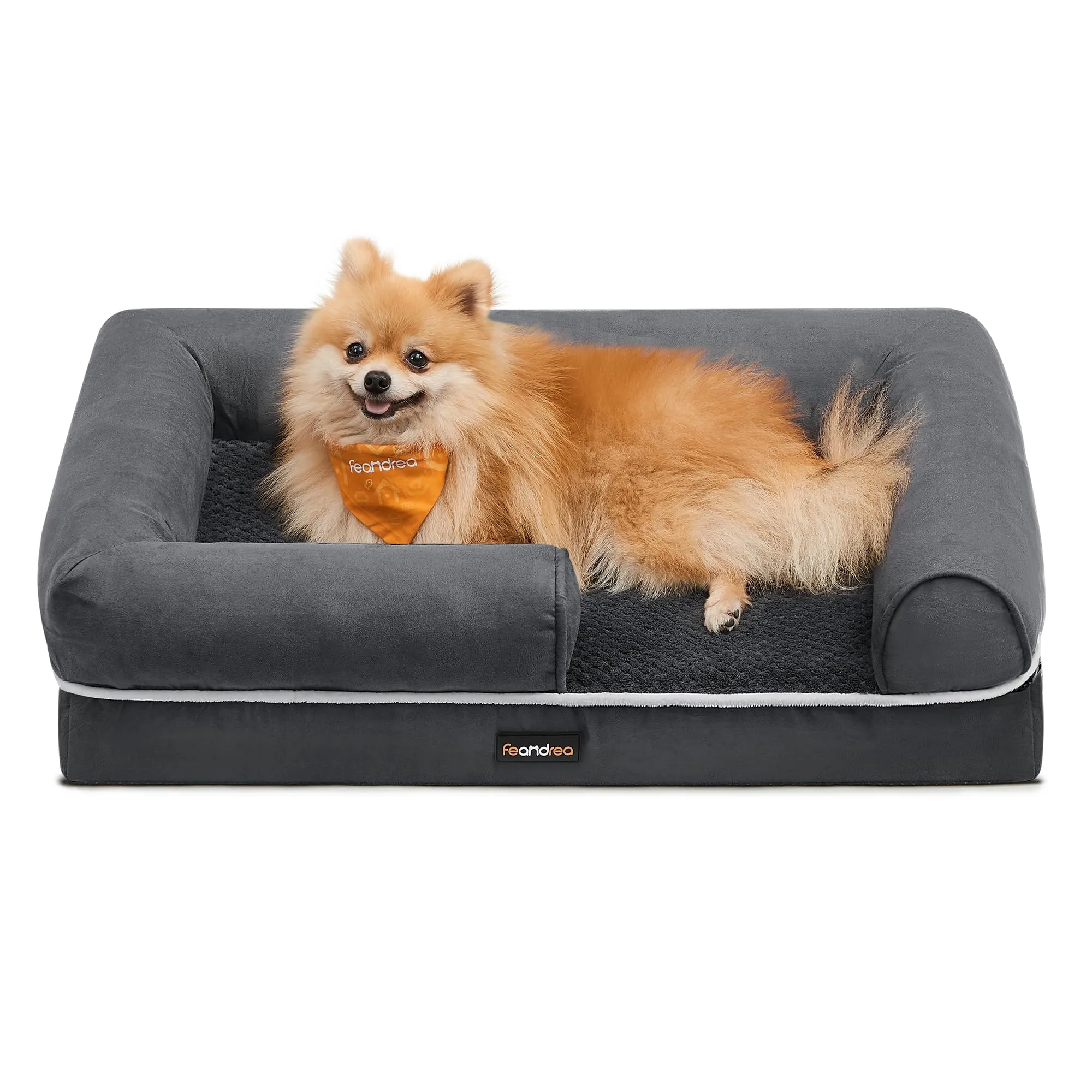 Feandrea Cuccia per Cani Ortopedica, Letto Divano con Bordi Rialzati e Fondo Antiscivolo, 76 x 51 x 18 cm, Grigio Scuro PGW074G01 - immagine 1