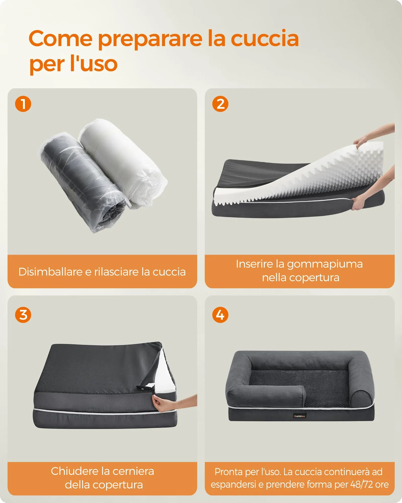 Feandrea Cuccia per Cani Ortopedica, Letto Divano con Bordi Rialzati e Fondo Antiscivolo, 76 x 51 x 18 cm, Grigio Scuro PGW074G01 - immagine 8