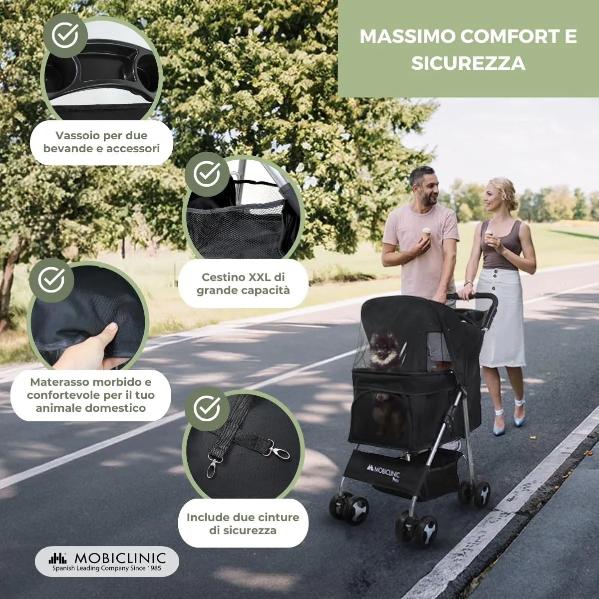 Mobiclinic Zuma Passeggino per cani fino a 15 kg, Nero - immagine 3