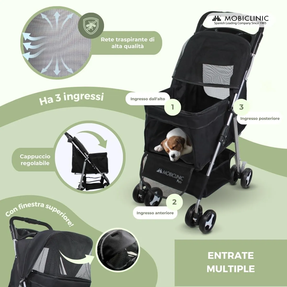 Mobiclinic Zuma Passeggino per cani fino a 15 kg, Nero - immagine 4