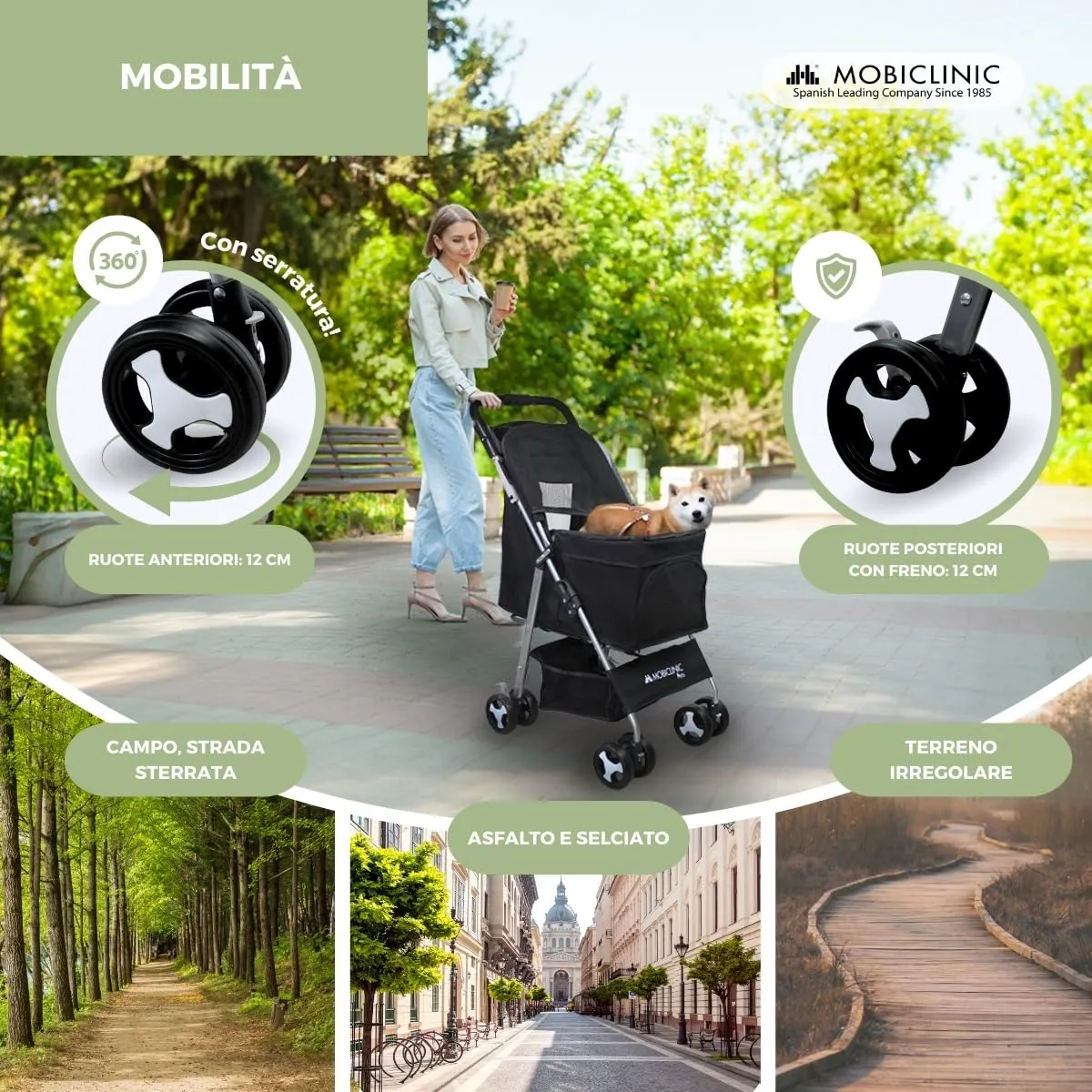 Mobiclinic Zuma Passeggino per cani fino a 15 kg, Nero - immagine 5