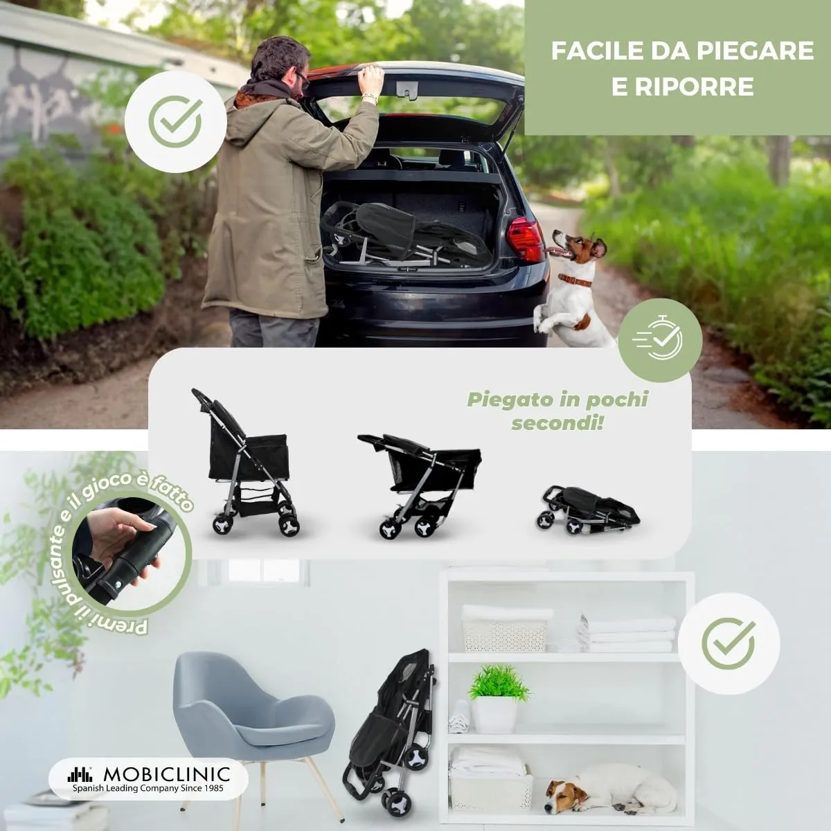 Mobiclinic Zuma Passeggino per cani fino a 15 kg, Nero - immagine 6