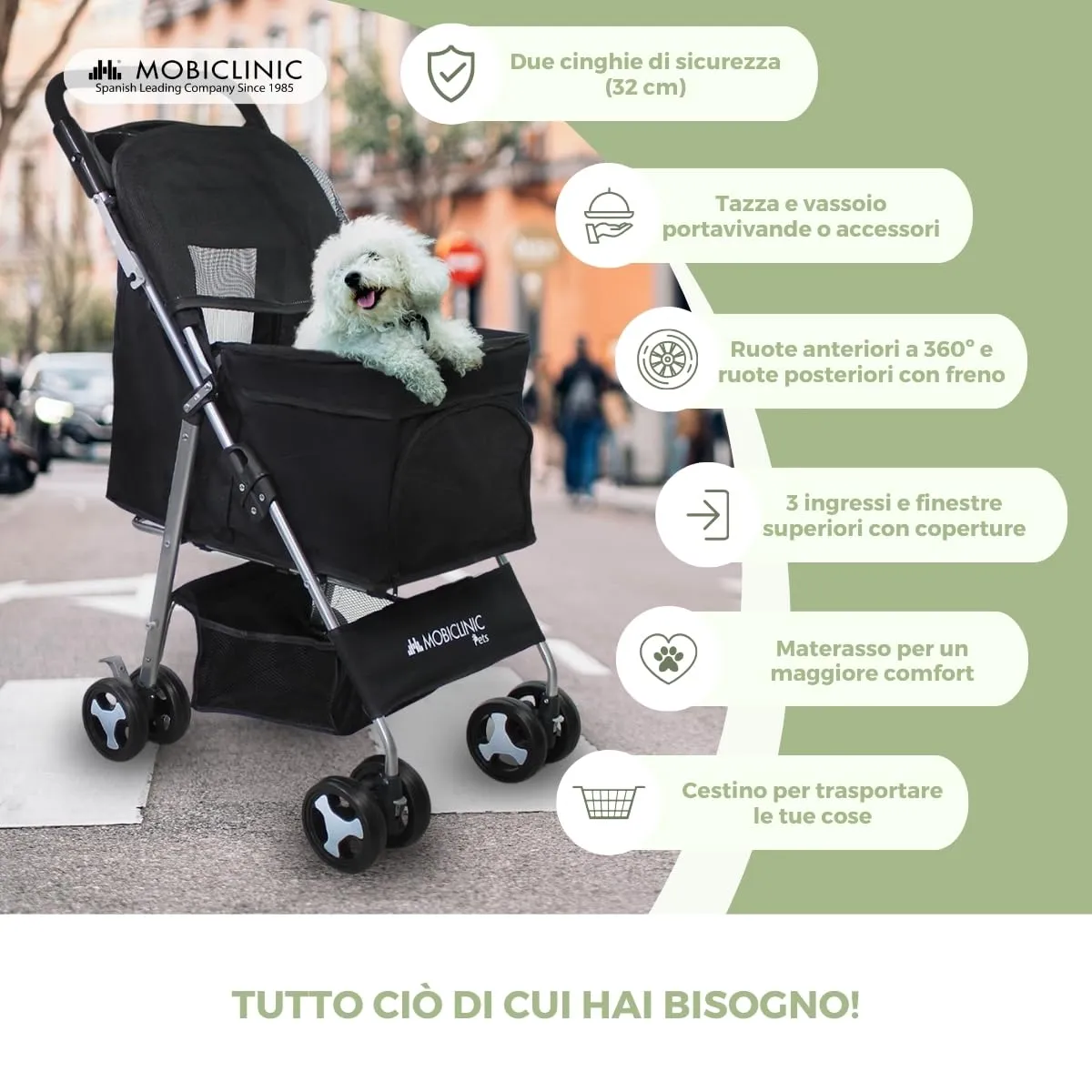 Mobiclinic Zuma Passeggino per cani fino a 15 kg, Nero - immagine 8