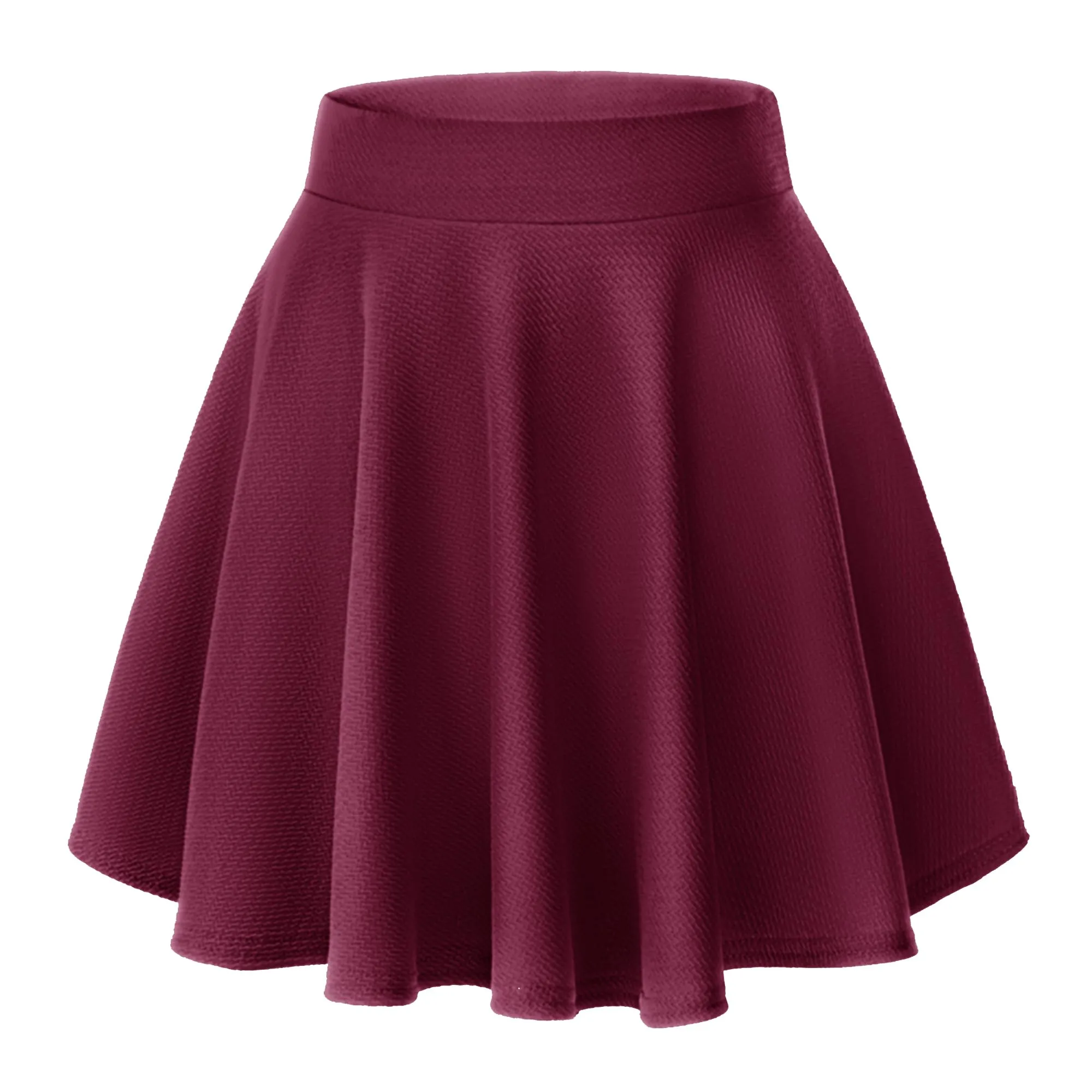 EXCHIC Donna Gonna Mini A-Linea Svasata con Vita Elastica, Vino Rosso, S - immagine 1
