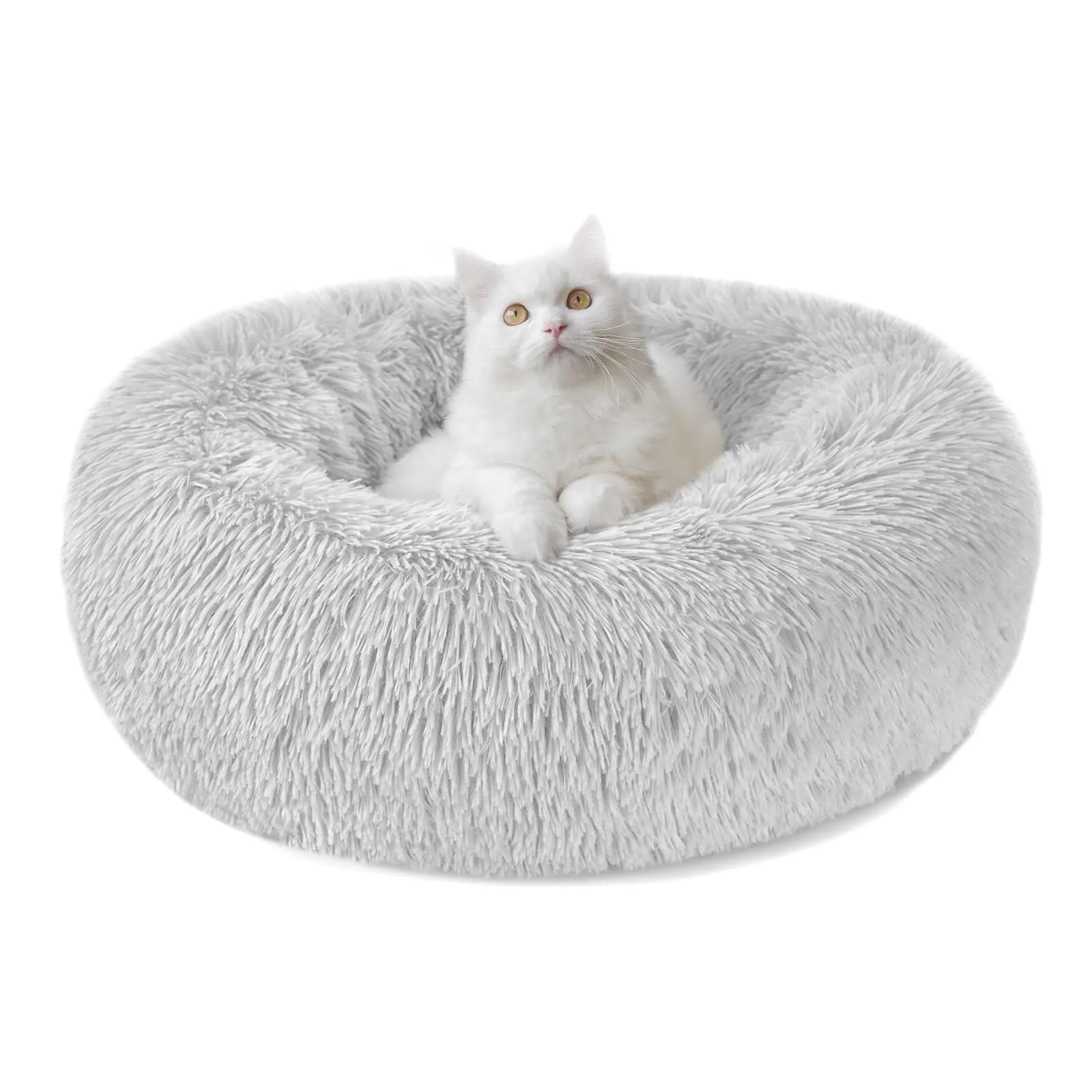 Nepfaivy Cuccia a Ciambella per Gatti e Cani da Interno, Letto Morbido Antistress, M-50cm, Grigio Chiaro - immagine 1