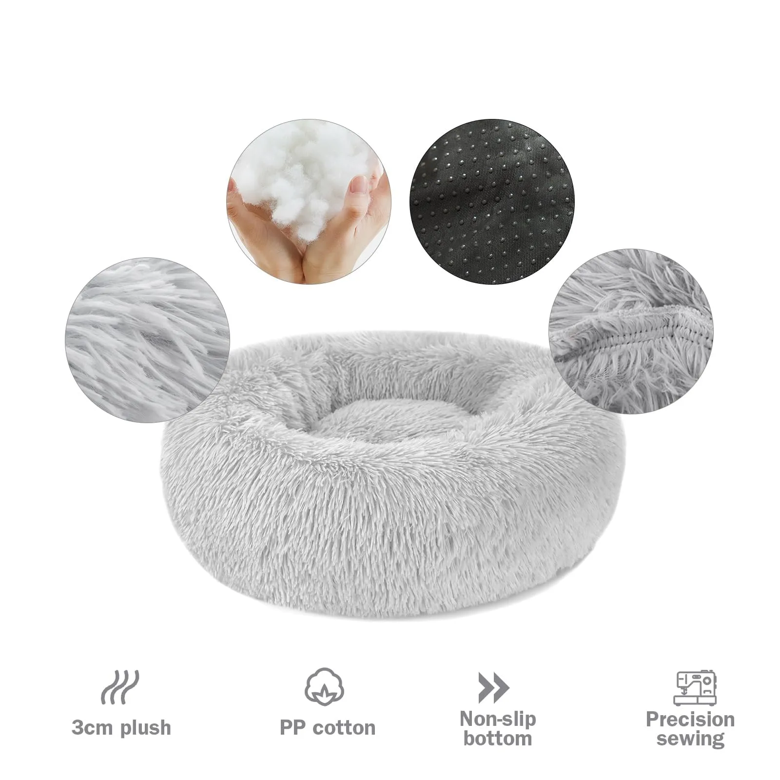 Nepfaivy Cuccia a Ciambella per Gatti e Cani da Interno, Letto Morbido Antistress, M-50cm, Grigio Chiaro - immagine 2