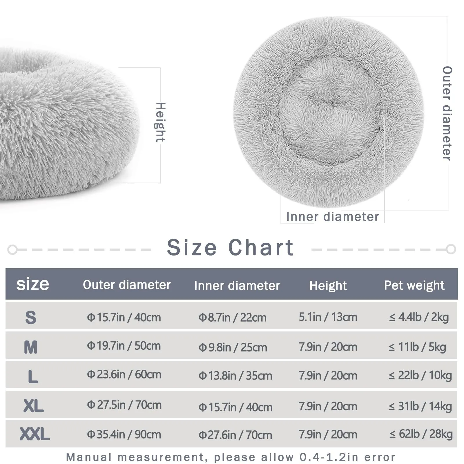 Nepfaivy Cuccia a Ciambella per Gatti e Cani da Interno, Letto Morbido Antistress, M-50cm, Grigio Chiaro - immagine 5
