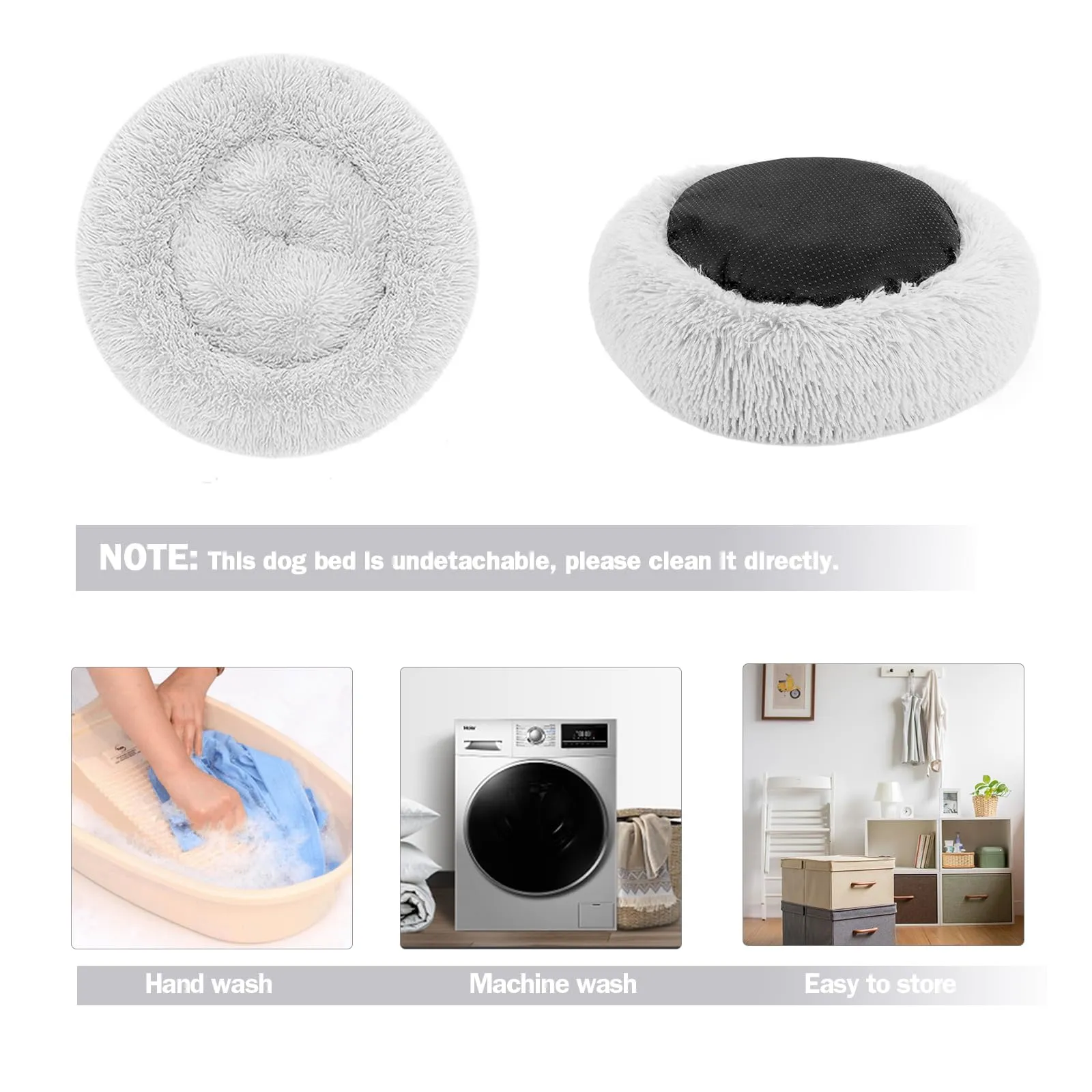 Nepfaivy Cuccia a Ciambella per Gatti e Cani da Interno, Letto Morbido Antistress, M-50cm, Grigio Chiaro - immagine 6
