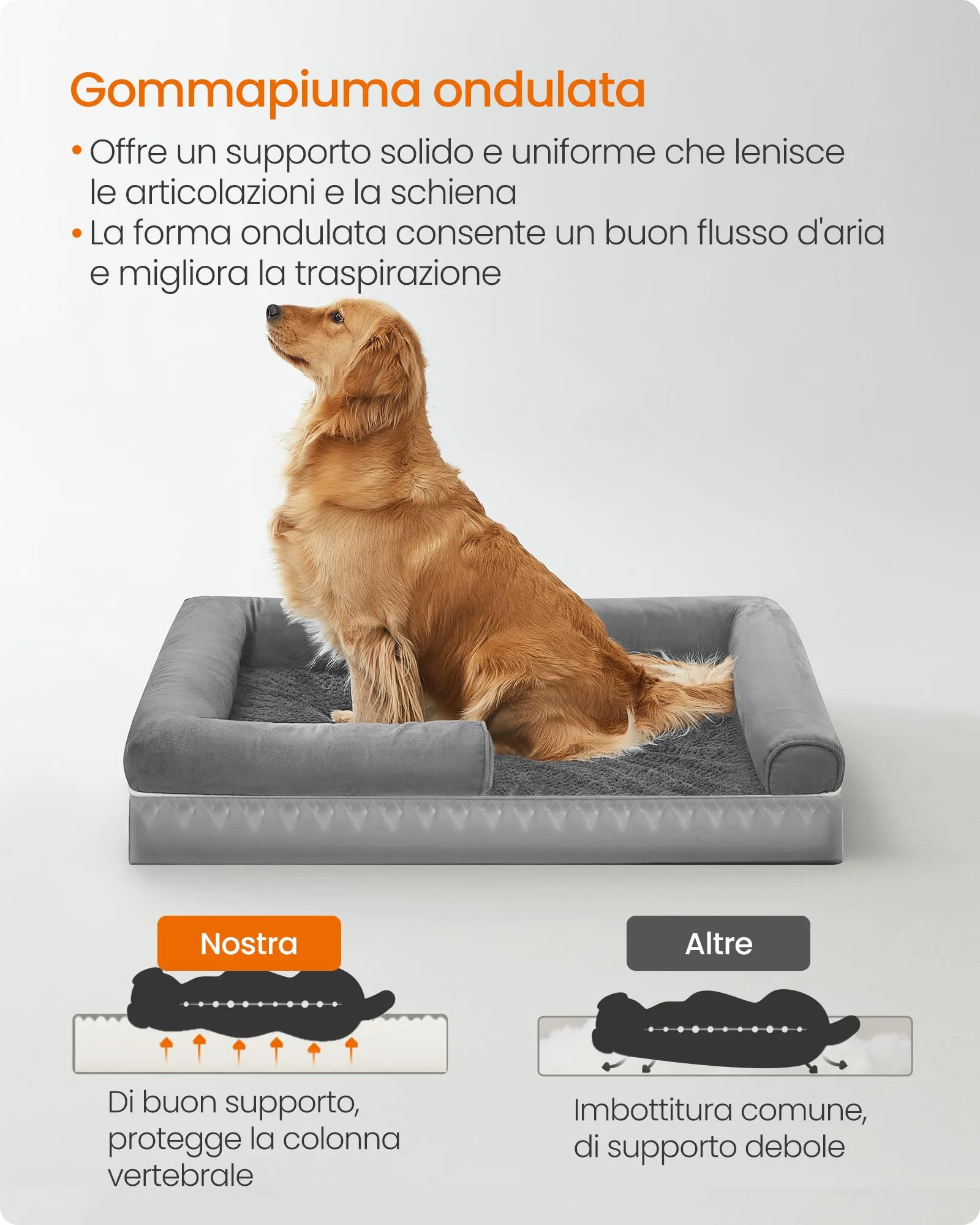 Feandrea Cuccia per Cani Ortopedica, Letto Divano con Bordi Rialzati, Copertura Sfoderabile e Lavabile, 106 x 76 x 18 cm, Grigio Chiaro PGW077G02 - immagine 3