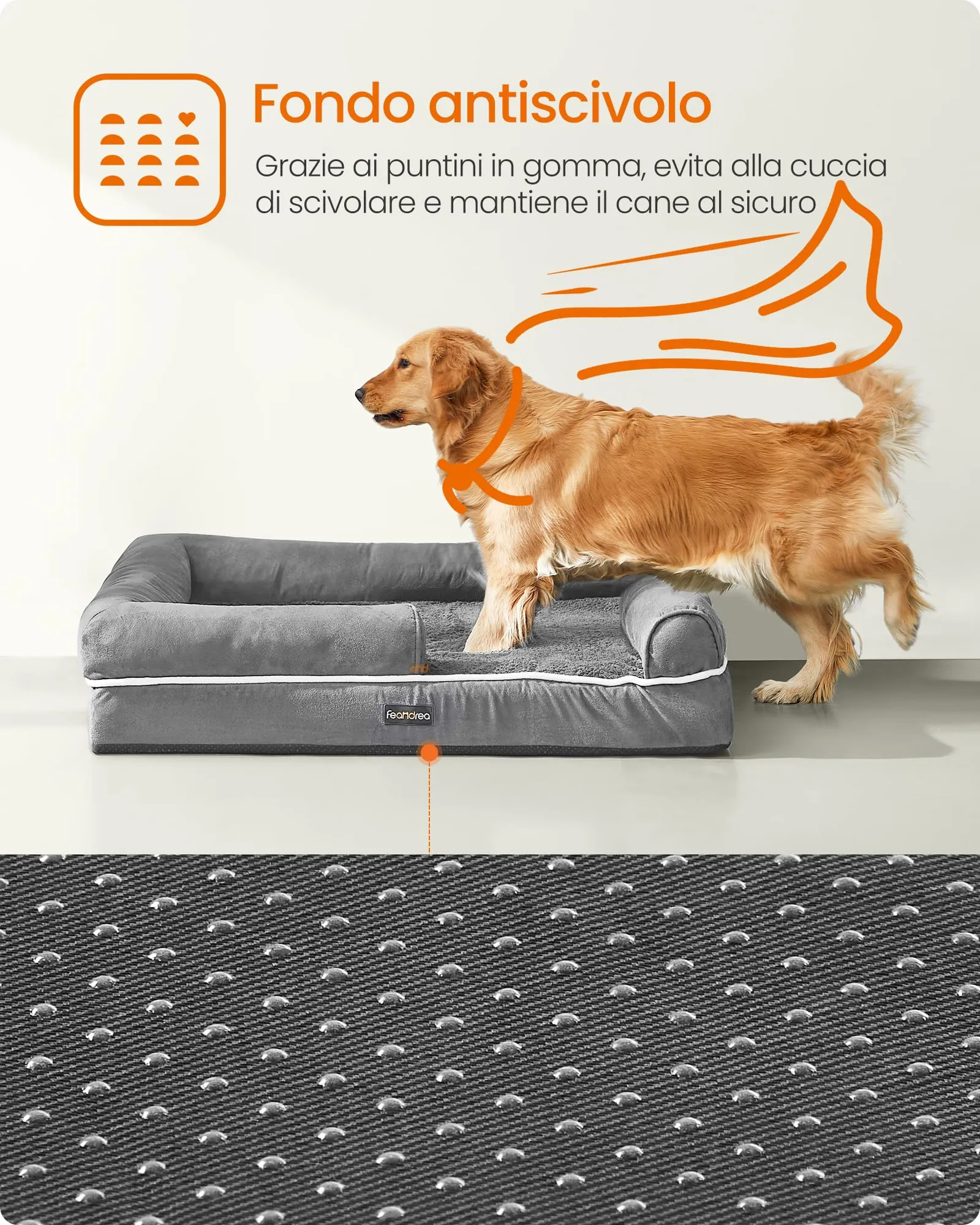 Feandrea Cuccia per Cani Ortopedica, Letto Divano con Bordi Rialzati, Copertura Sfoderabile e Lavabile, 106 x 76 x 18 cm, Grigio Chiaro PGW077G02 - immagine 9
