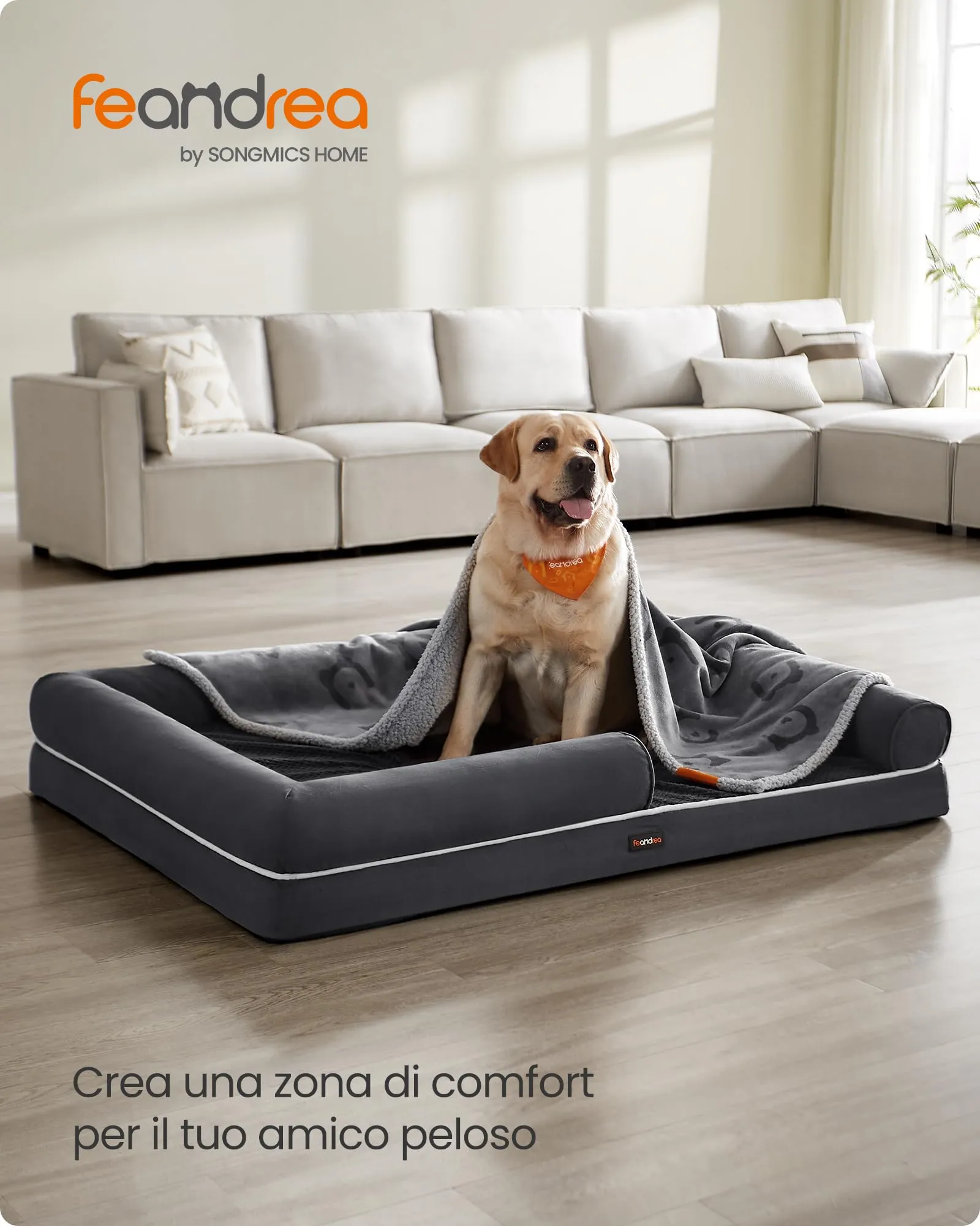 Feandrea Cuccia per Cani Ortopedica, Letto Divano con Bordi Rialzati, Copertura Sfoderabile e Lavabile, 135 x 107 x 23 cm, Grigio Scuro PGW079G01 - immagine 2