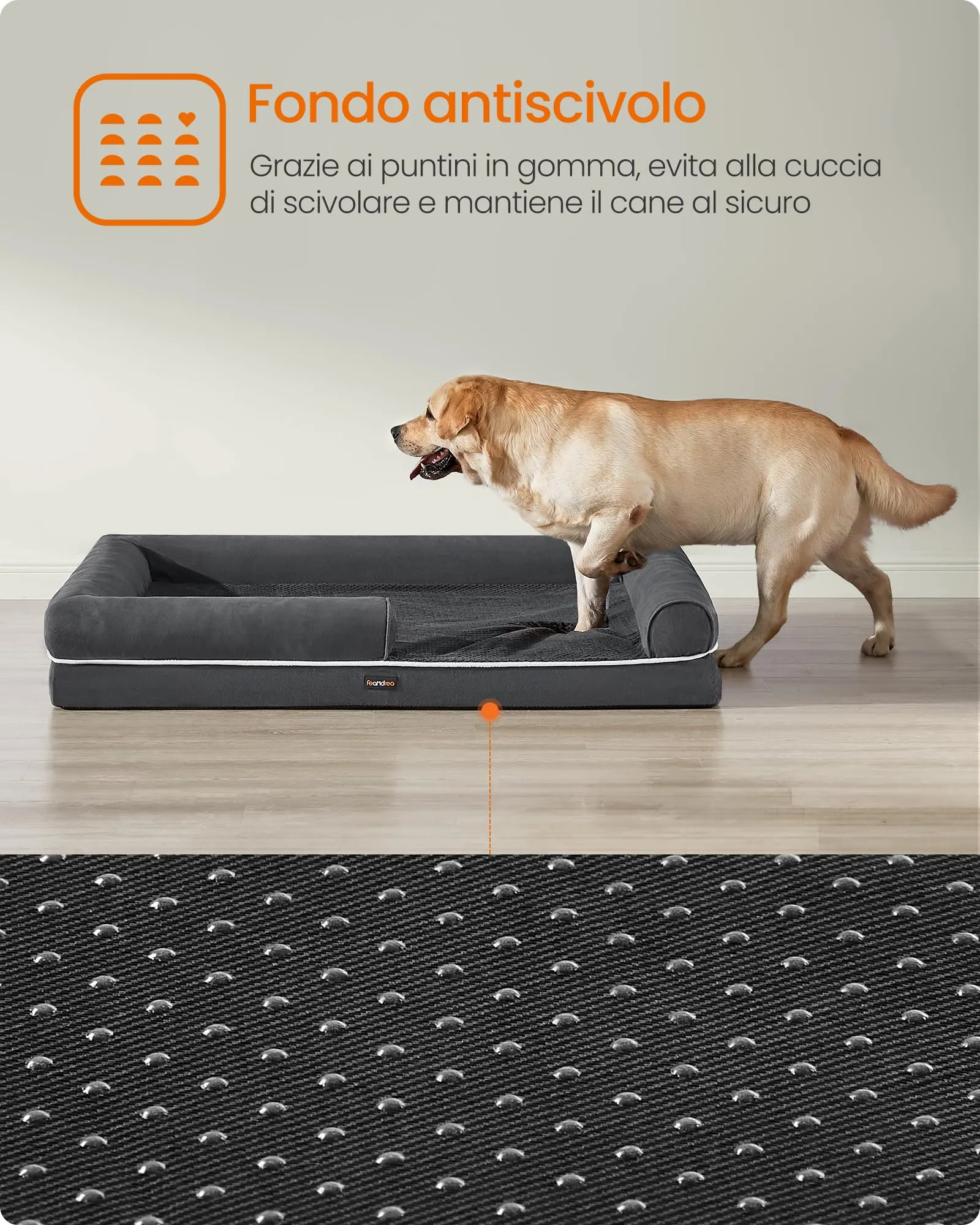 Feandrea Cuccia per Cani Ortopedica, Letto Divano con Bordi Rialzati, Copertura Sfoderabile e Lavabile, 135 x 107 x 23 cm, Grigio Scuro PGW079G01 - immagine 8