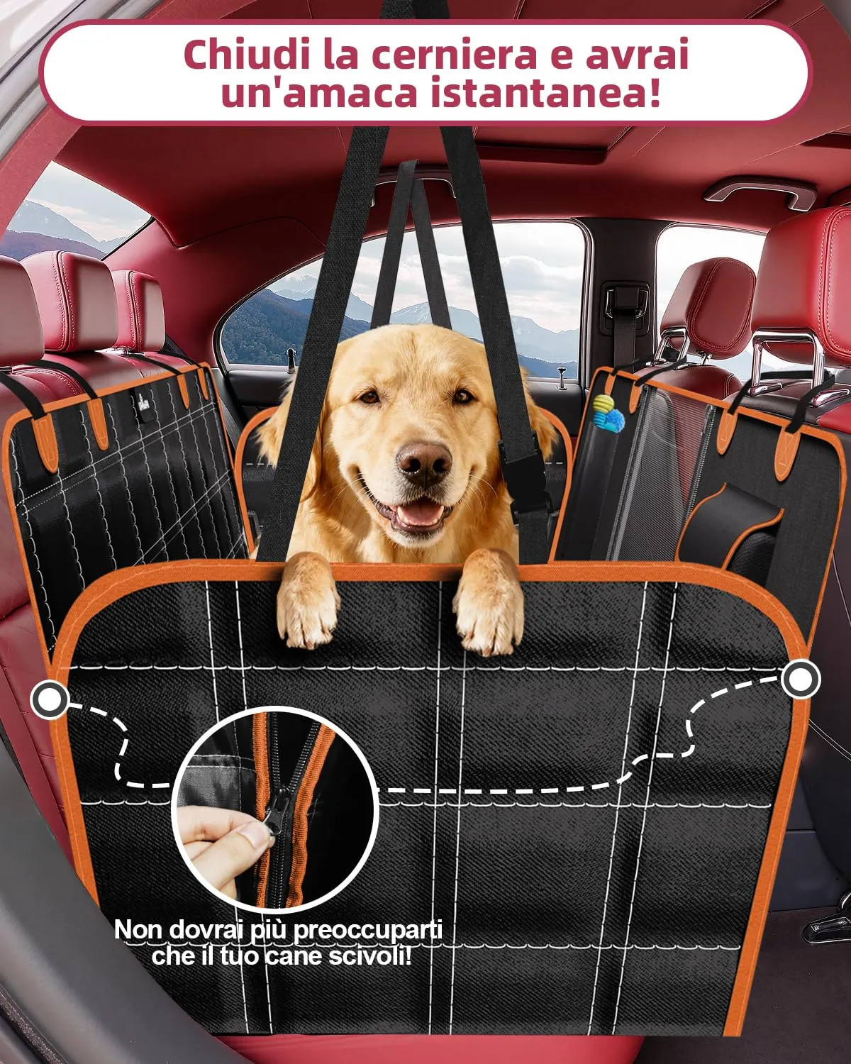 UPAWPIA Coprisedile Auto per Cani 600D Impermeabile con Protezione Laterale Antigraffio e Antiscivolo per Auto e SUV - immagine 2