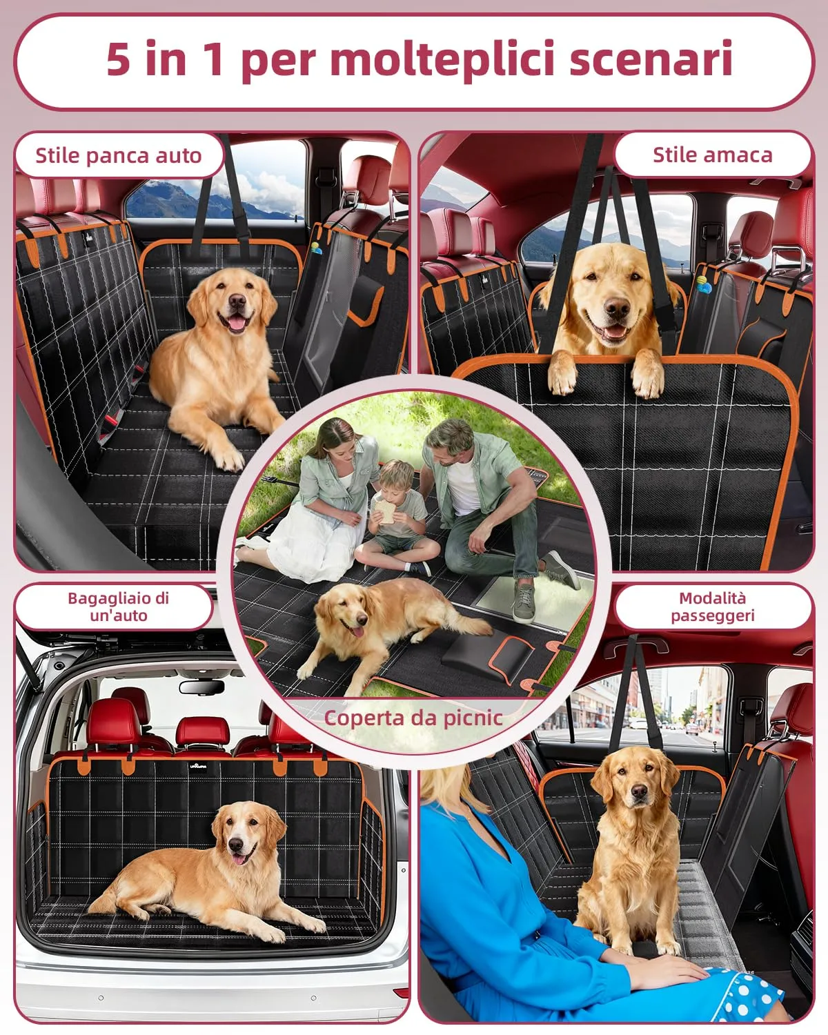UPAWPIA Coprisedile Auto per Cani 600D Impermeabile con Protezione Laterale Antigraffio e Antiscivolo per Auto e SUV - immagine 5