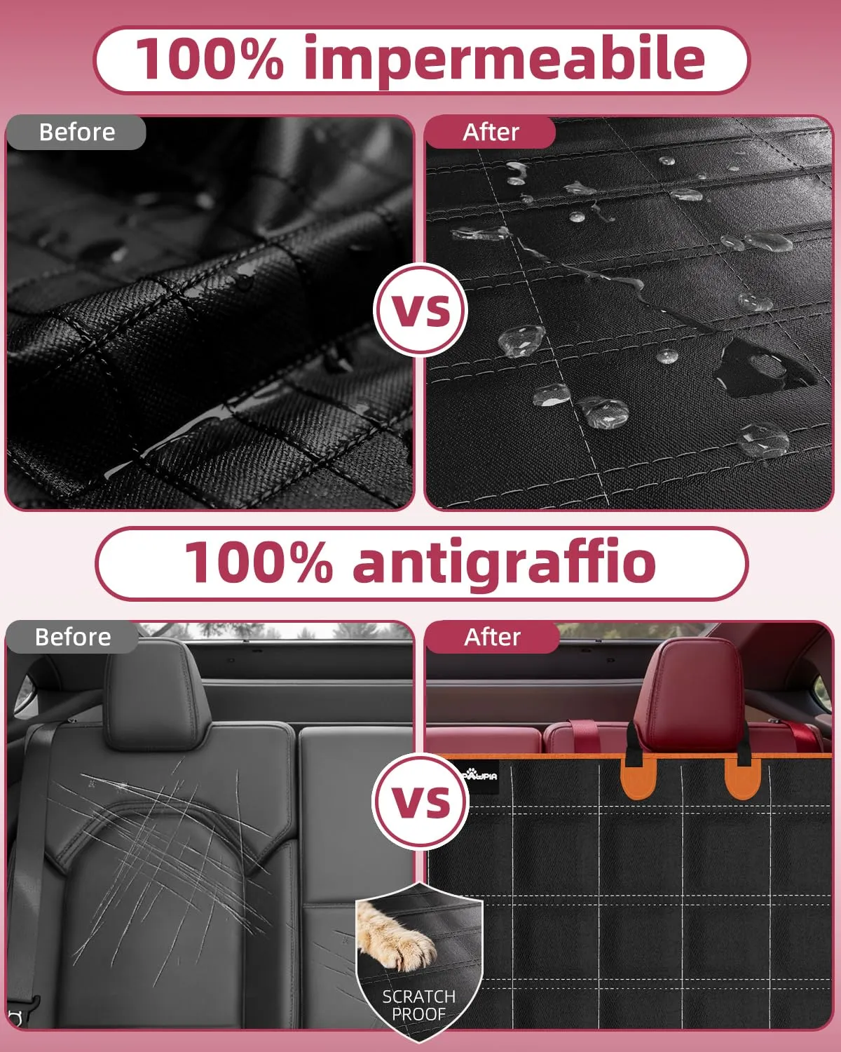 UPAWPIA Coprisedile Auto per Cani 600D Impermeabile con Protezione Laterale Antigraffio e Antiscivolo per Auto e SUV - immagine 7