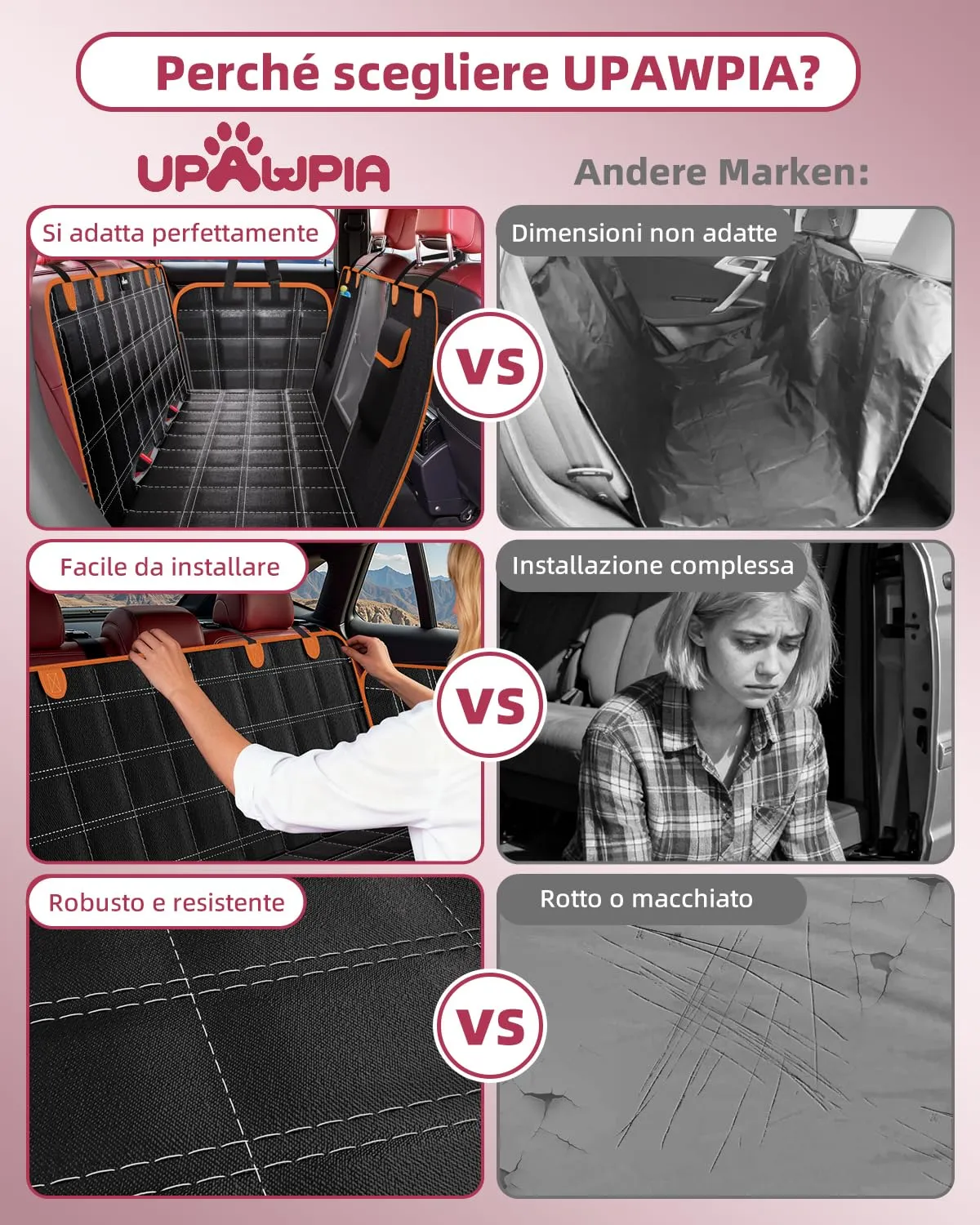 UPAWPIA Coprisedile Auto per Cani 600D Impermeabile con Protezione Laterale Antigraffio e Antiscivolo per Auto e SUV - immagine 8