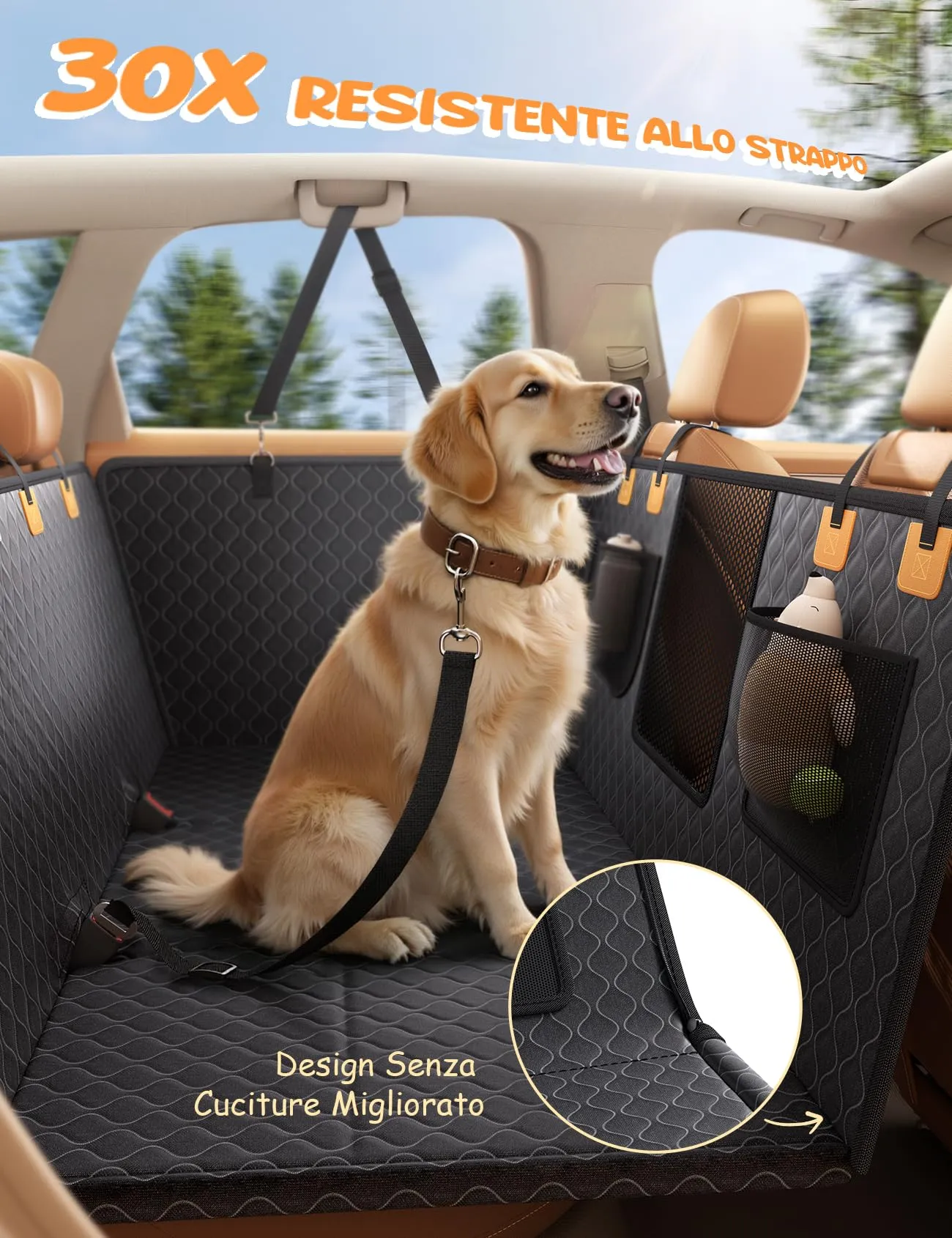 Lamicall Coprisedile per Auto per Cani Impermeabile Antiscivolo e Antigraffio con Finestra Visibile per SUV e Piccoli Furgoni, Nero, L - immagine 3