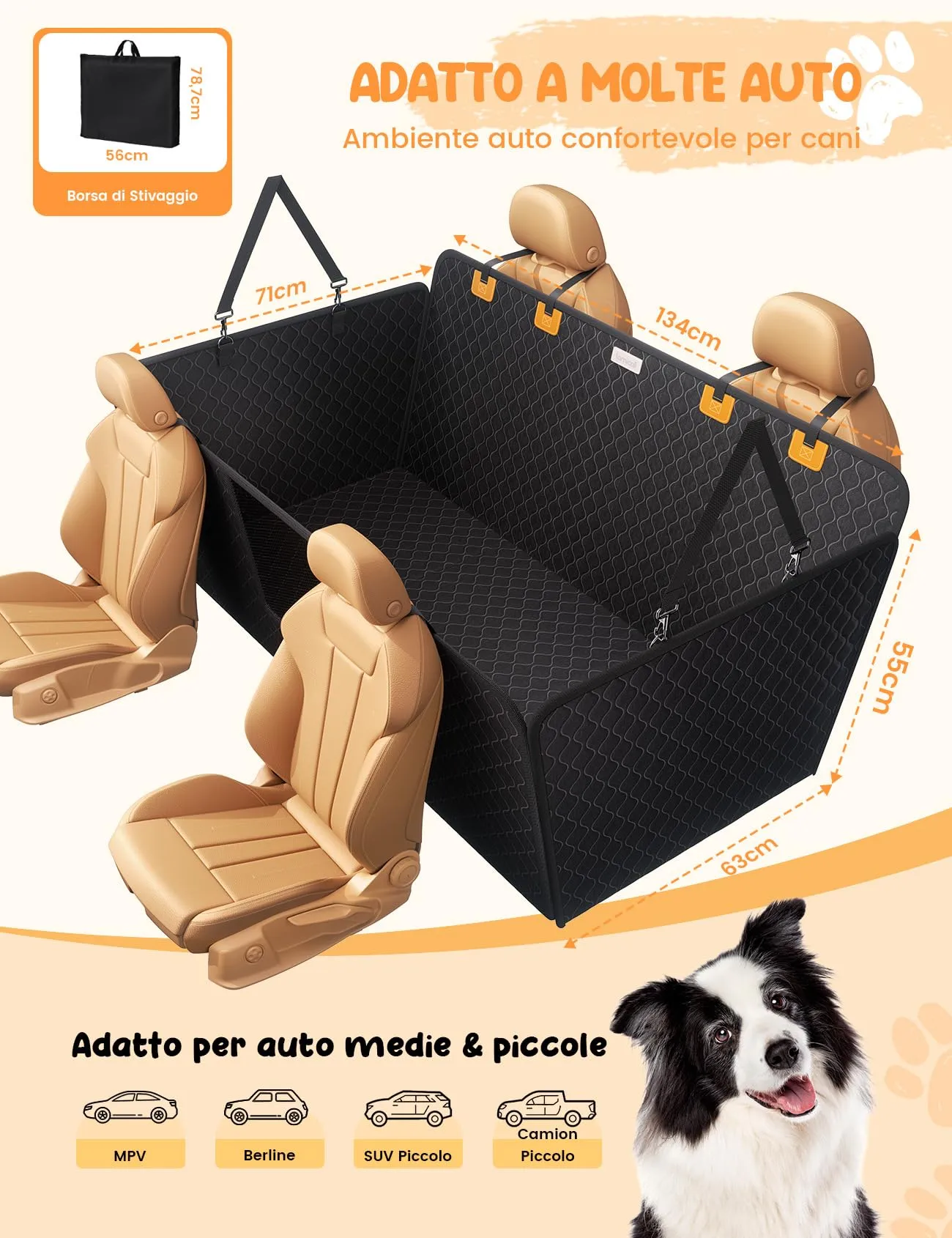 Lamicall Coprisedile per Auto per Cani Impermeabile Antiscivolo e Antigraffio con Finestra Visibile per SUV e Piccoli Furgoni, Nero, L - immagine 7