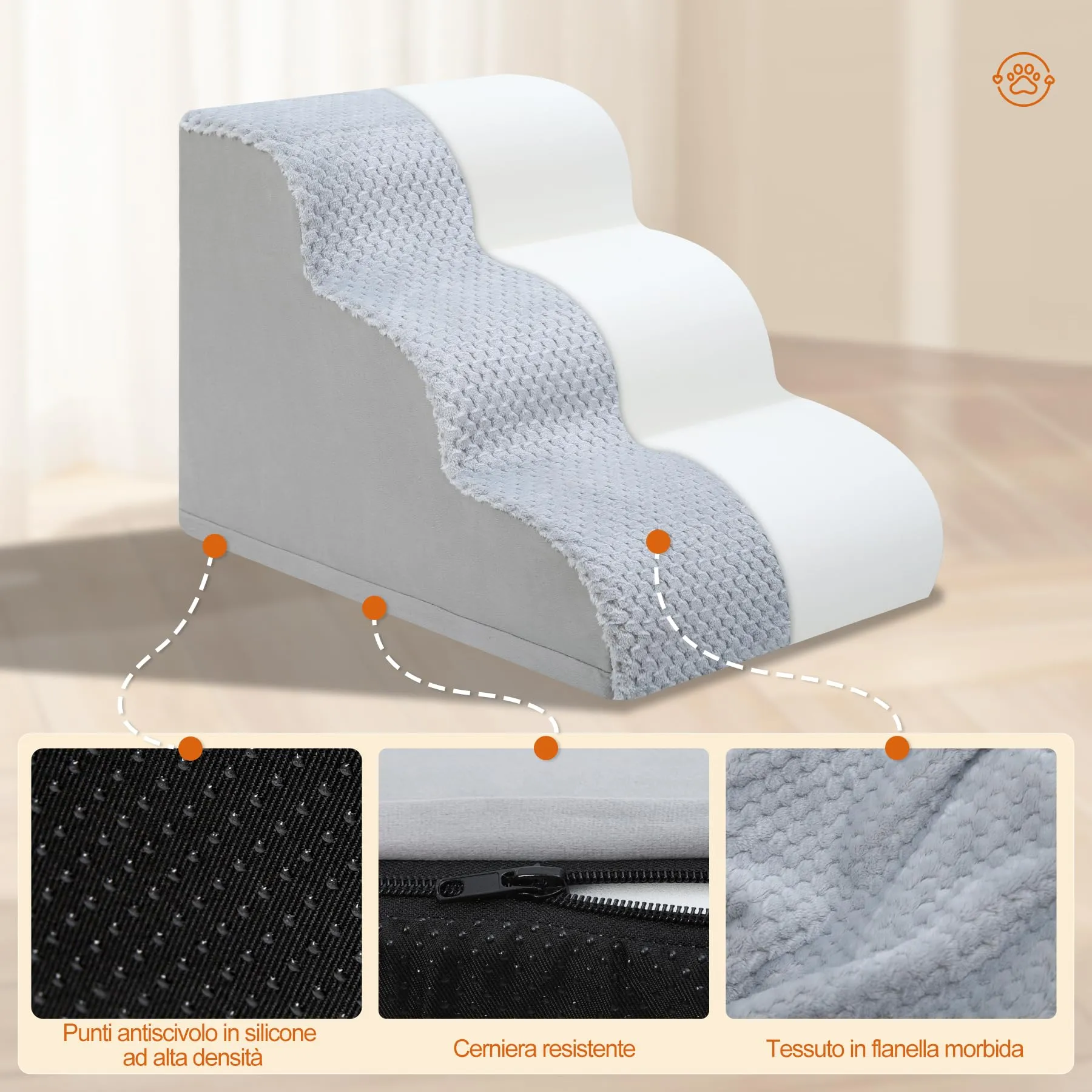 KSIIA Scala per cani e gatti a 2 gradini, 40 x 40 x 30 cm, Grigio - immagine 2