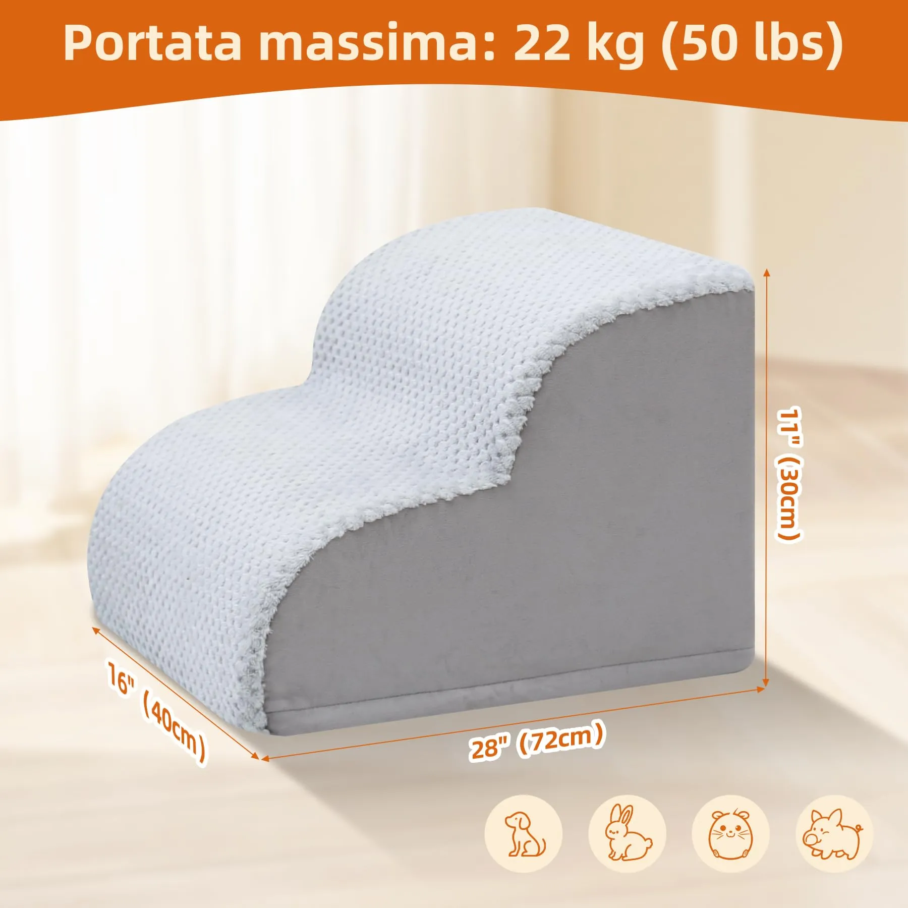 KSIIA Scala per cani e gatti a 2 gradini, 40 x 40 x 30 cm, Grigio - immagine 3