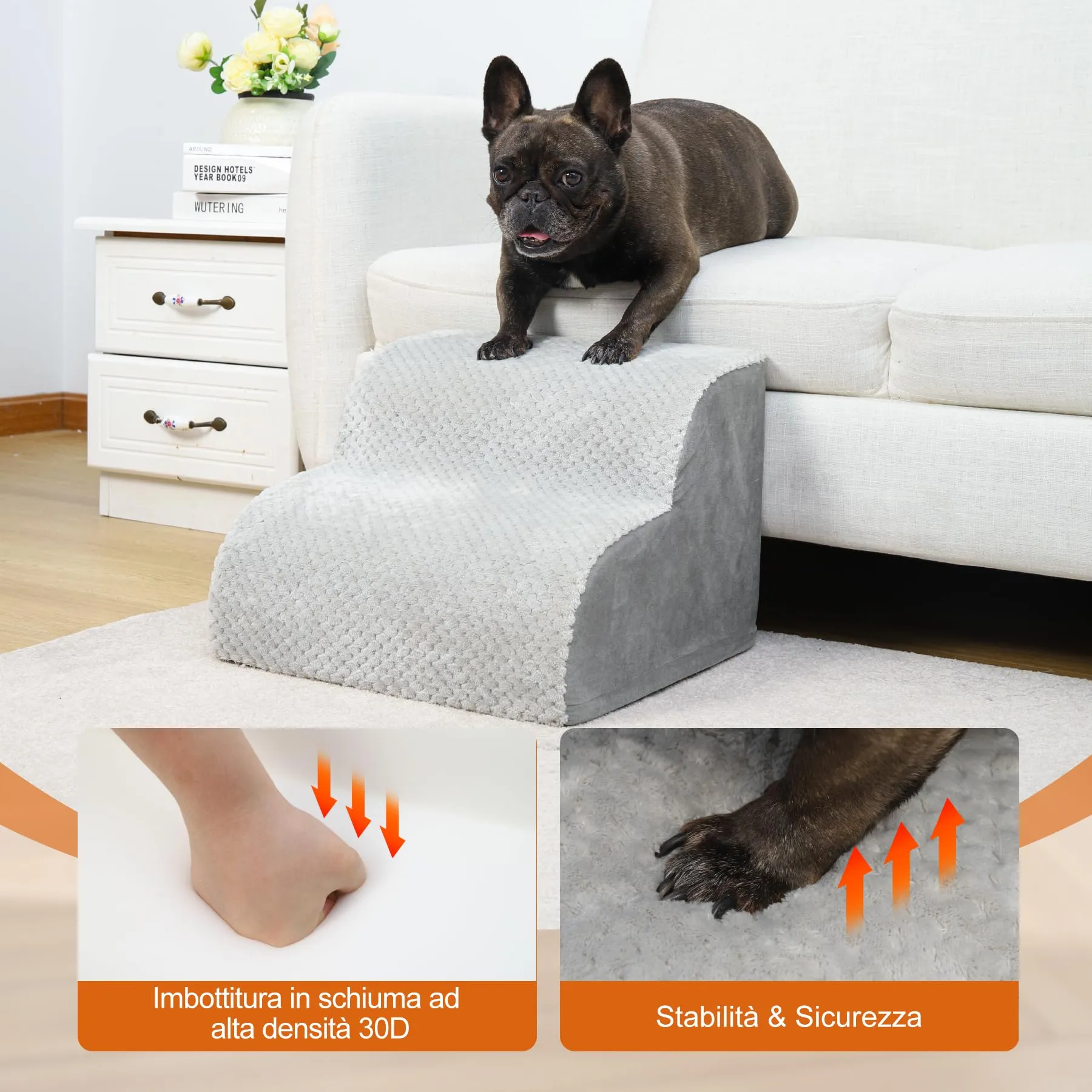 KSIIA Scala per cani e gatti a 2 gradini, 40 x 40 x 30 cm, Grigio - immagine 4