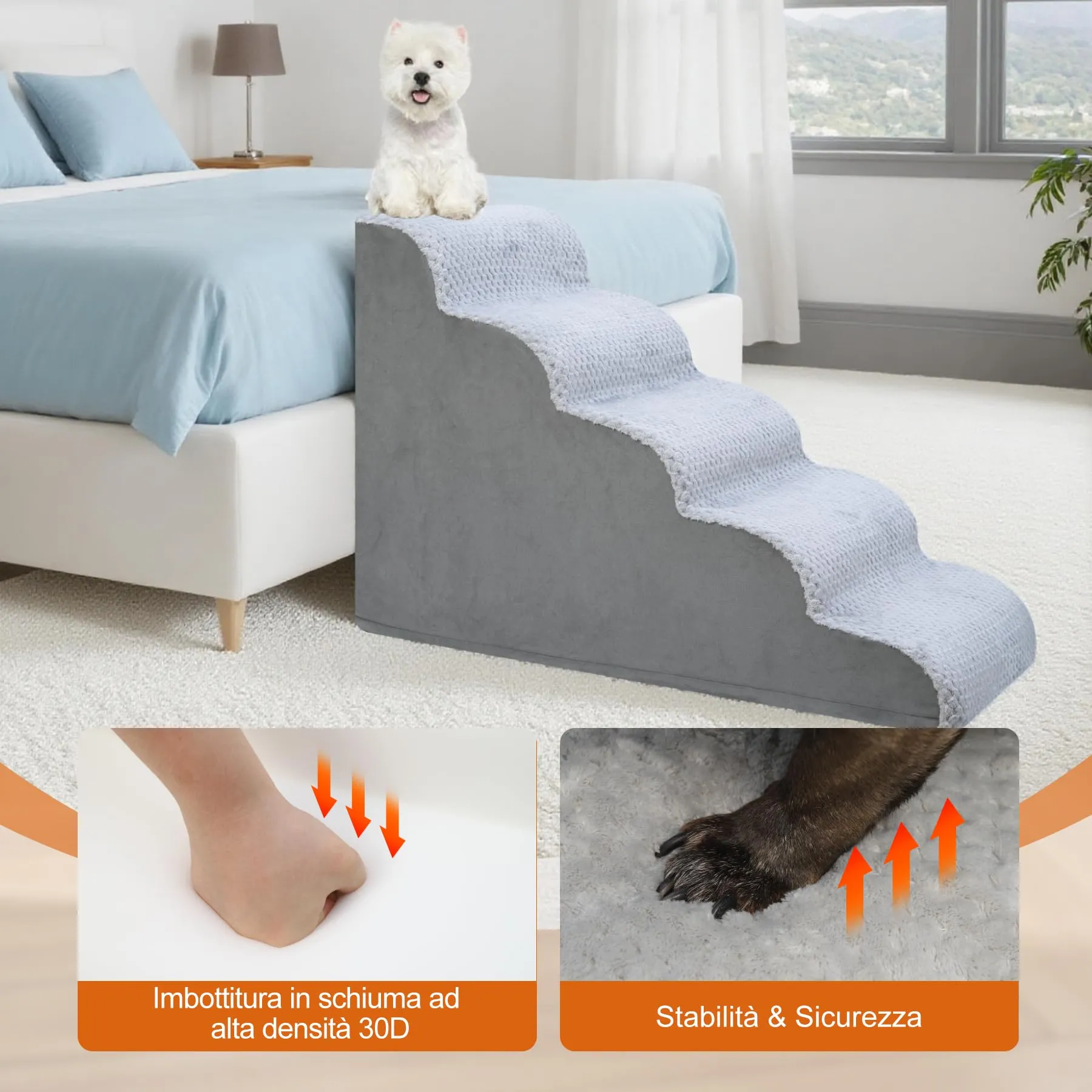 KSIIA Scaletta per Cani 5 Gradini Antiscivolo per Divano e Letto, Grigio - immagine 4