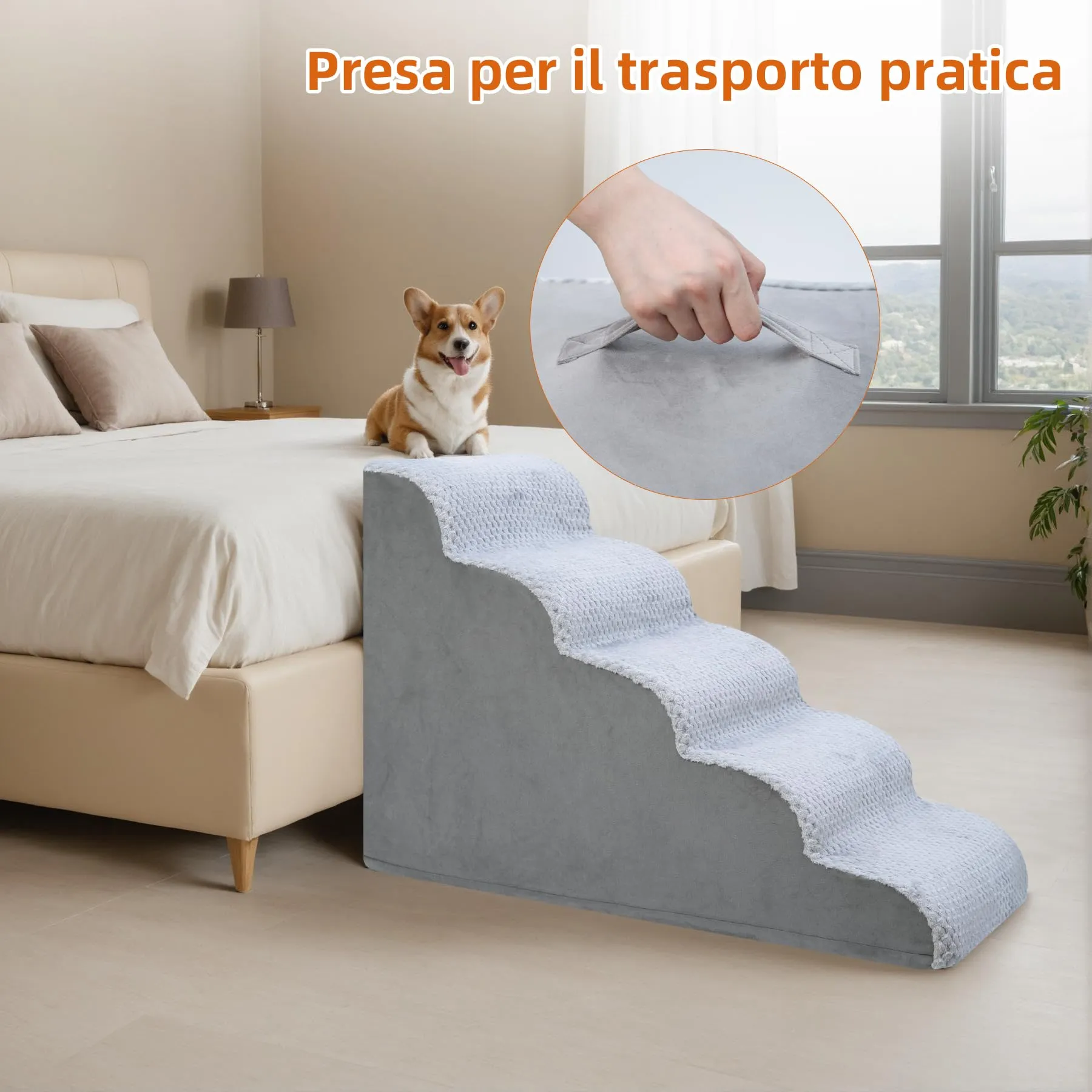 KSIIA Scaletta per Cani 5 Gradini Antiscivolo per Divano e Letto, Grigio - immagine 7
