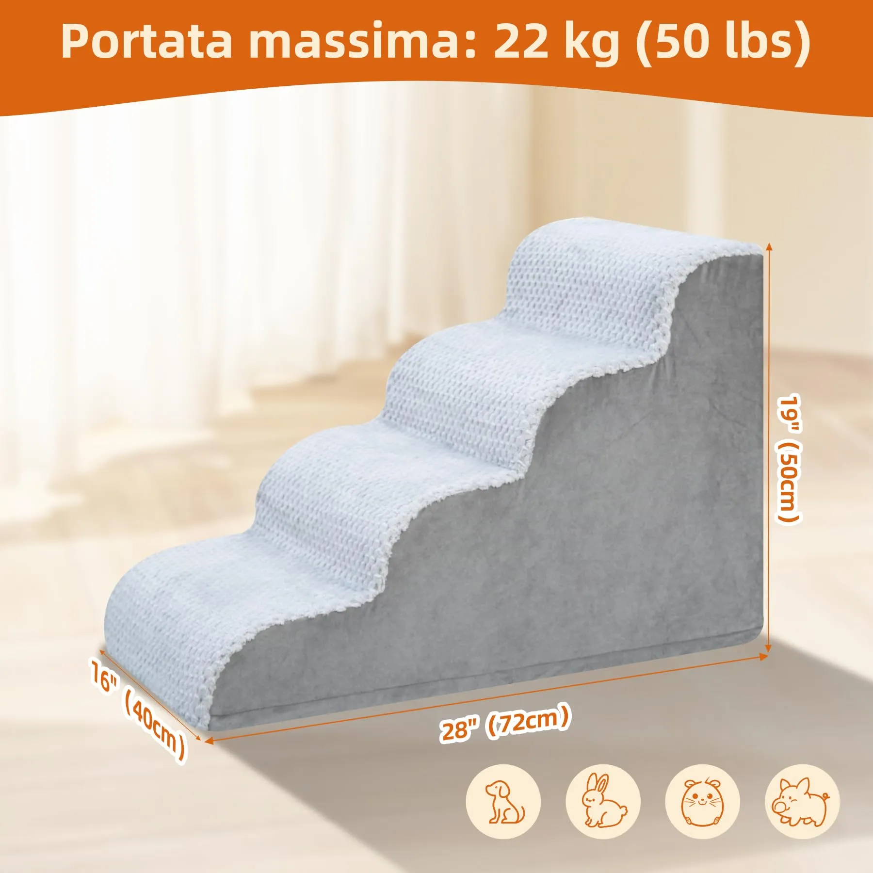 KSIIA Scaletta per Cani 4 Gradini 50 cm Antiscivolo per Divano e Letto - immagine 3