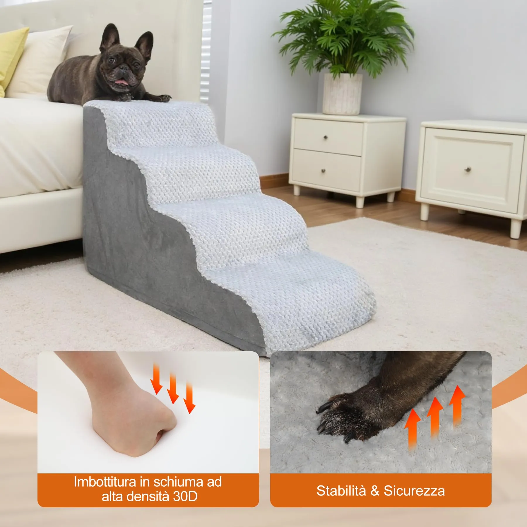 KSIIA Scaletta per Cani 4 Gradini 50 cm Antiscivolo per Divano e Letto - immagine 4