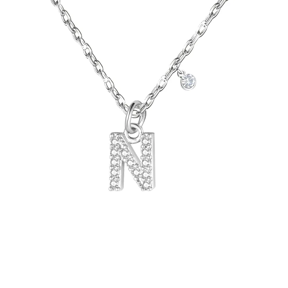 GUOYU Collana con Iniziale Lettera N in Acciaio Inossidabile e Zirconi d'Argento per Donne e Ragazze - immagine 1