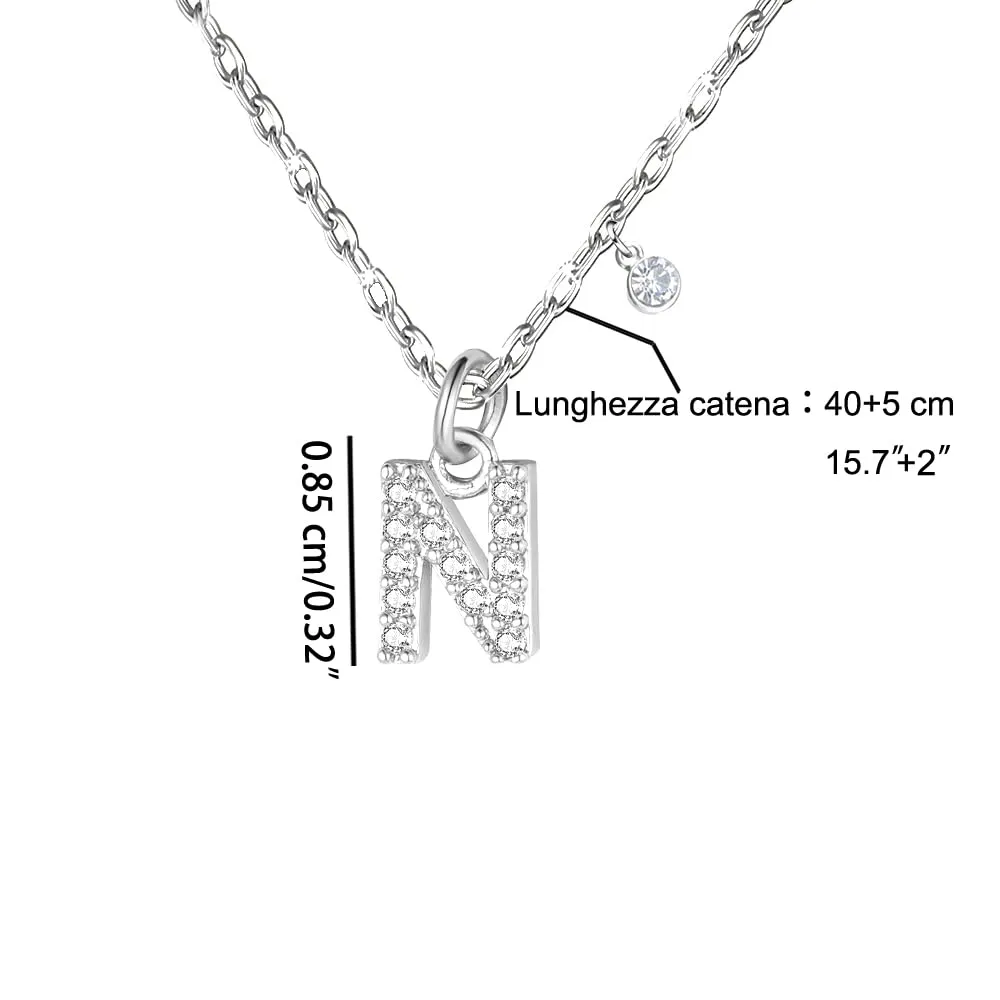 GUOYU Collana con Iniziale Lettera N in Acciaio Inossidabile e Zirconi d'Argento per Donne e Ragazze - immagine 2