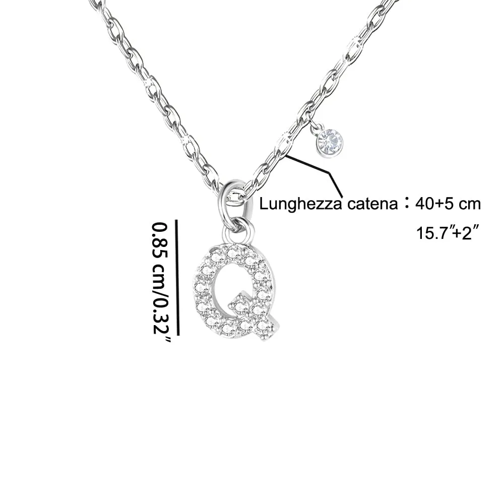 GUOYU Collana Iniziale Lettera Q in Argento e Zirconi per Donna e Ragazza - immagine 2