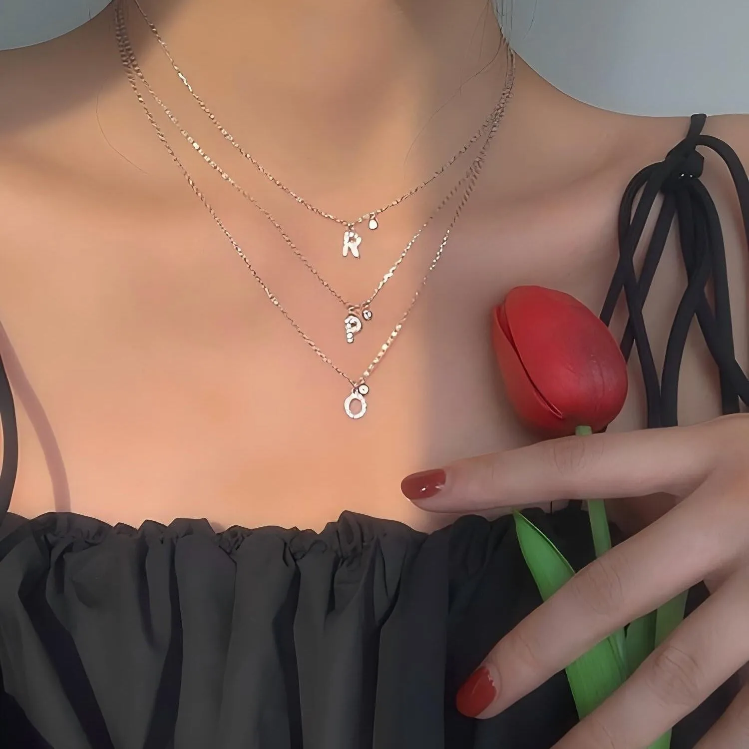 GUOYU Collana Iniziale Lettera in Acciaio Inossidabile con Zirconi per Donne e Ragazze - immagine 5