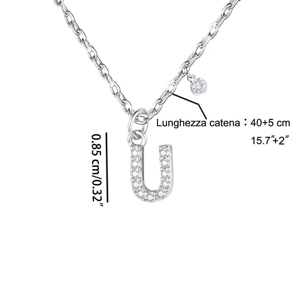 GUOYU Collana Iniziale Lettera U in Acciaio Inossidabile e Zirconi d'Argento per Donne e Ragazze - immagine 2