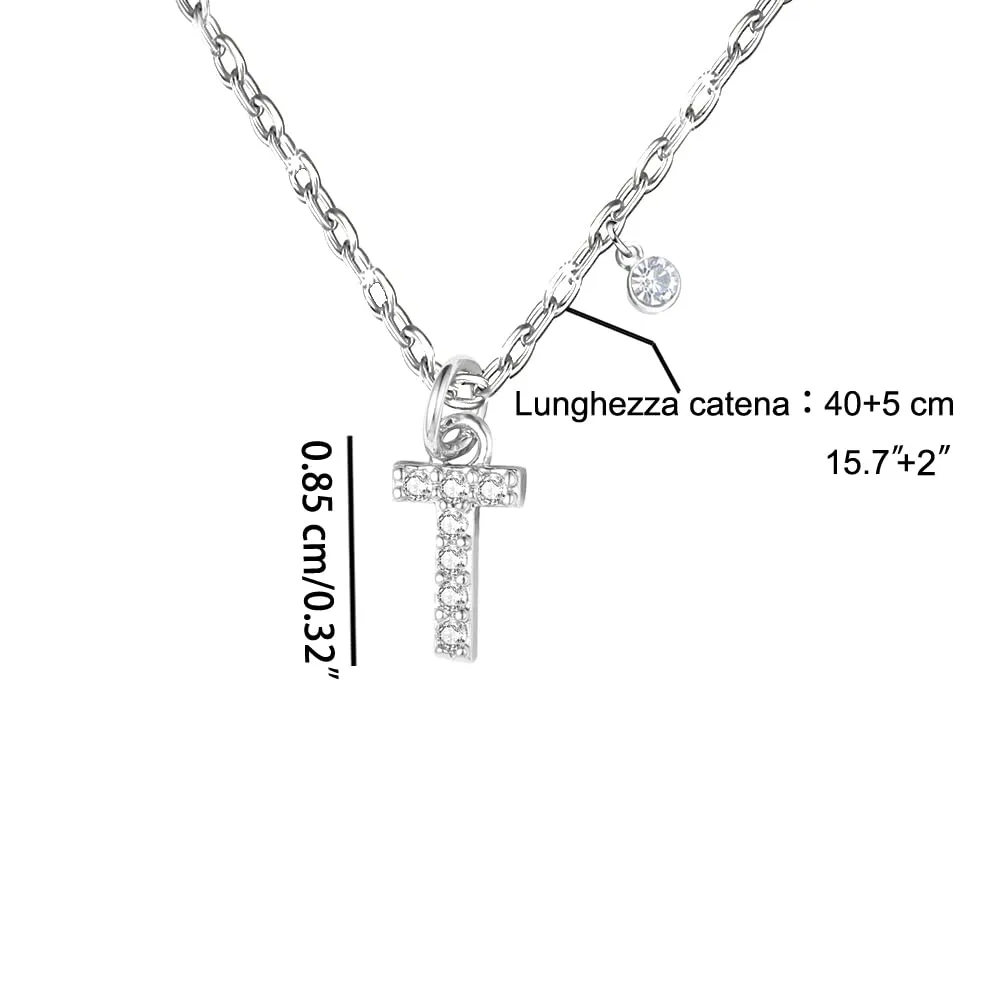 GUOYU Collana con Lettera Iniziale in Acciaio Inossidabile e Zirconi (T) - immagine 2
