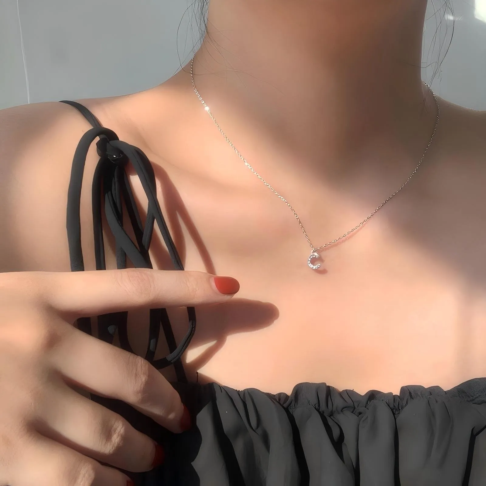 GUOYU Collana con Iniziale Lettera C in Zirconi e Acciaio Inossidabile per Donne e Ragazze - immagine 3