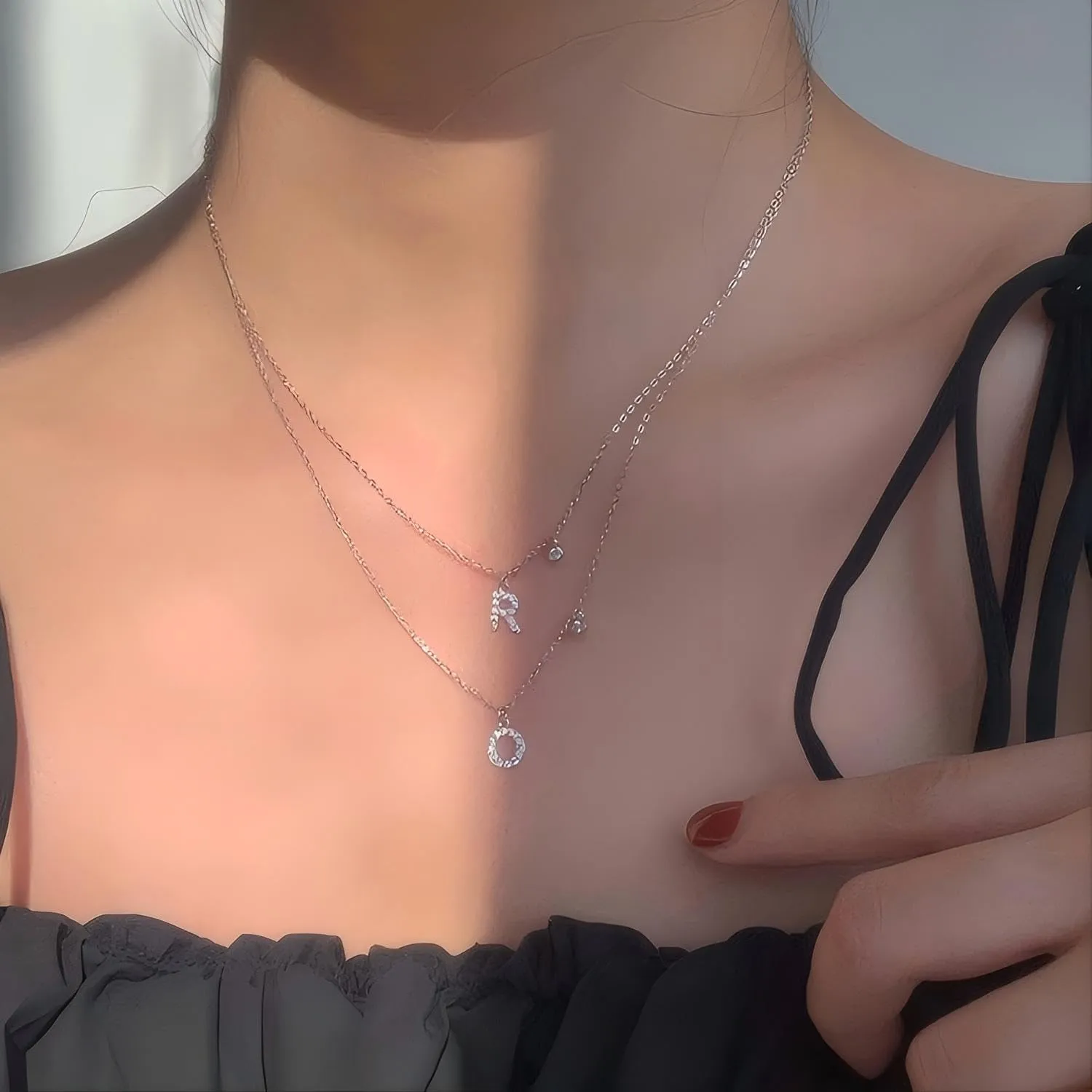 GUOYU Collana Iniziale Lettera in Acciaio Inossidabile con Zirconi (E) - immagine 4