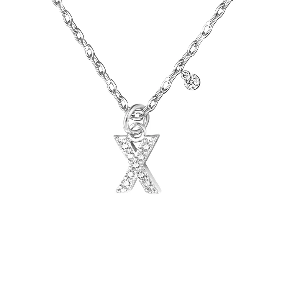 GUOYU Collana Iniziale Lettera con Zirconi in Acciaio Inossidabile (X) - immagine 1