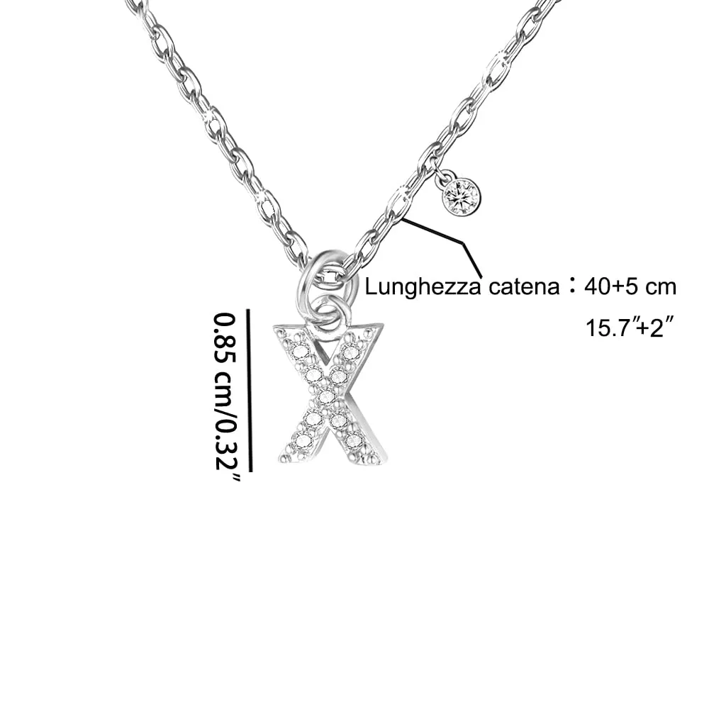 GUOYU Collana Iniziale Lettera con Zirconi in Acciaio Inossidabile (X) - immagine 2