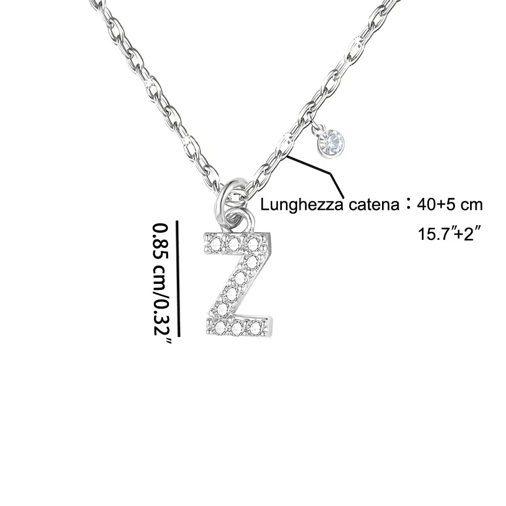 GUOYU Collana Iniziale Lettera con Zirconi in Acciaio Inossidabile (Z) - immagine 2