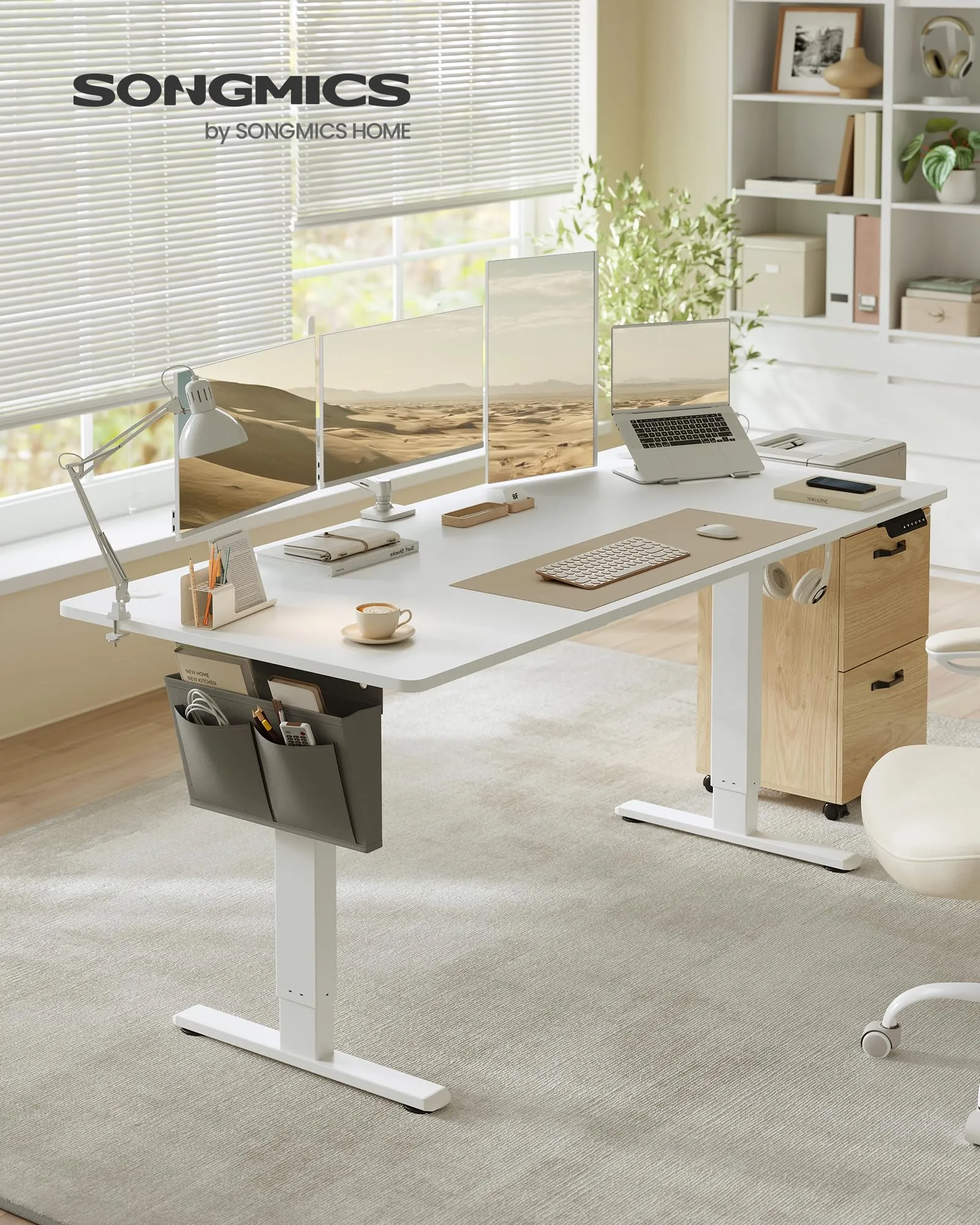 SONGMICS Scrivania Regolabile in Altezza Elettrica, 180 x 80 cm, Memoria 4 Altezze, Porta USB-C, Bianco Nuvola LSD138W01 - immagine 2