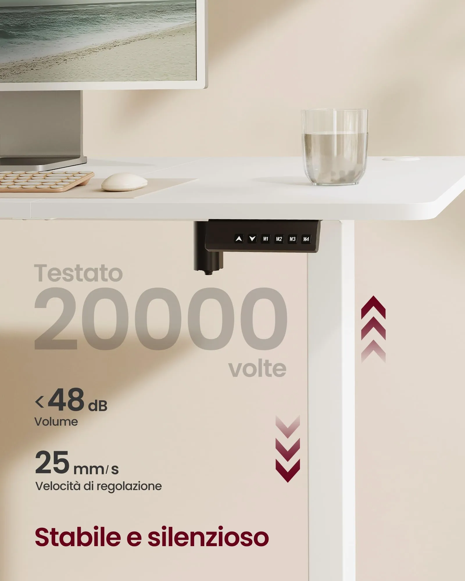 SONGMICS Scrivania Regolabile in Altezza Elettrica, 180 x 80 cm, Memoria 4 Altezze, Porta USB-C, Bianco Nuvola LSD138W01 - immagine 4