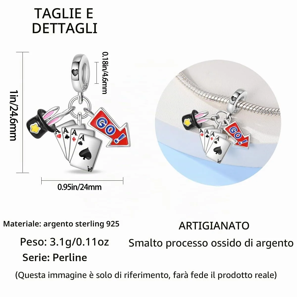TINSLO Bead Charm in Argento Sterling 925 con Cubic Zirconia per Braccialetti e Collane Europee - immagine 5
