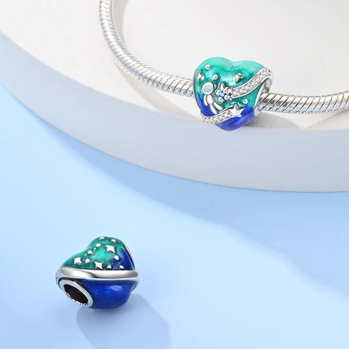 KUNSIR Bead Charm Ciondolo Argento Sterling 925 con Cubic Zirconia per Pandora Braccialetti e Collane Europee - immagine 2