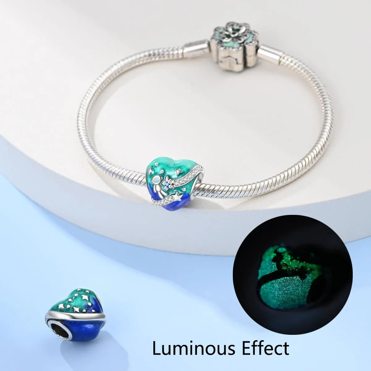 KUNSIR Bead Charm Ciondolo Argento Sterling 925 con Cubic Zirconia per Pandora Braccialetti e Collane Europee - immagine 3