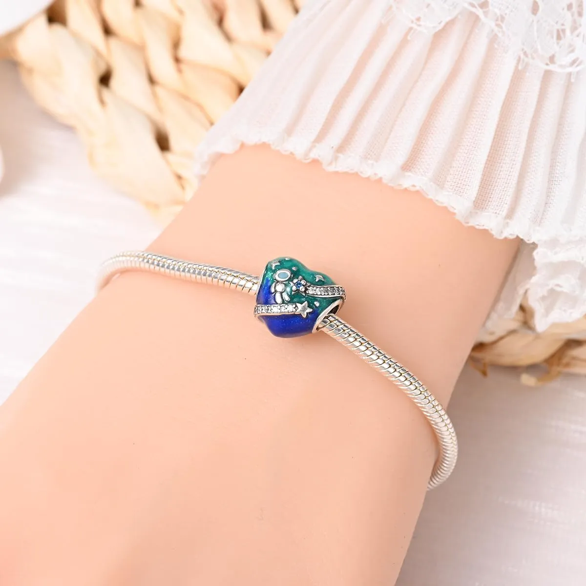 KUNSIR Bead Charm Ciondolo Argento Sterling 925 con Cubic Zirconia per Pandora Braccialetti e Collane Europee - immagine 5