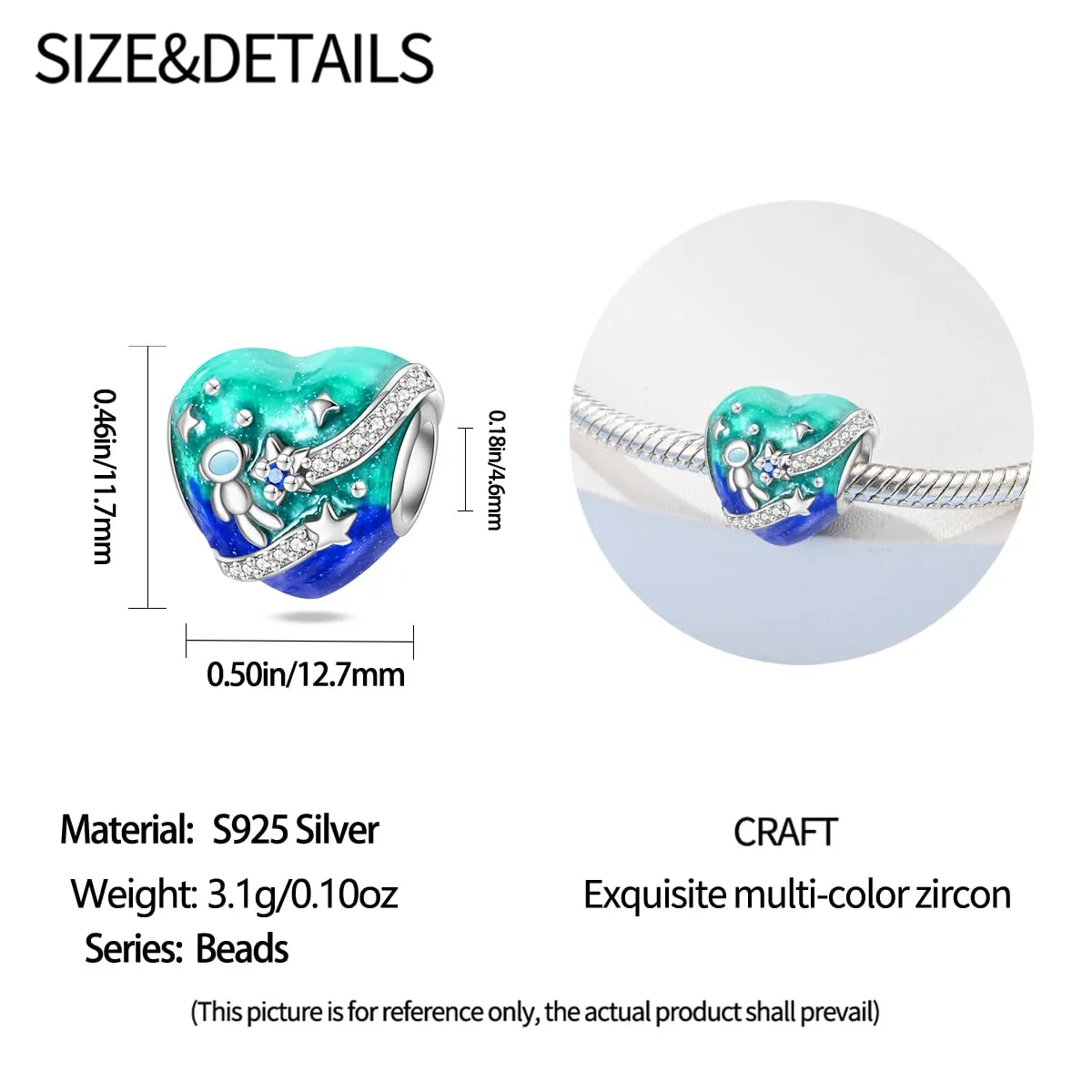 KUNSIR Bead Charm Ciondolo Argento Sterling 925 con Cubic Zirconia per Pandora Braccialetti e Collane Europee - immagine 6