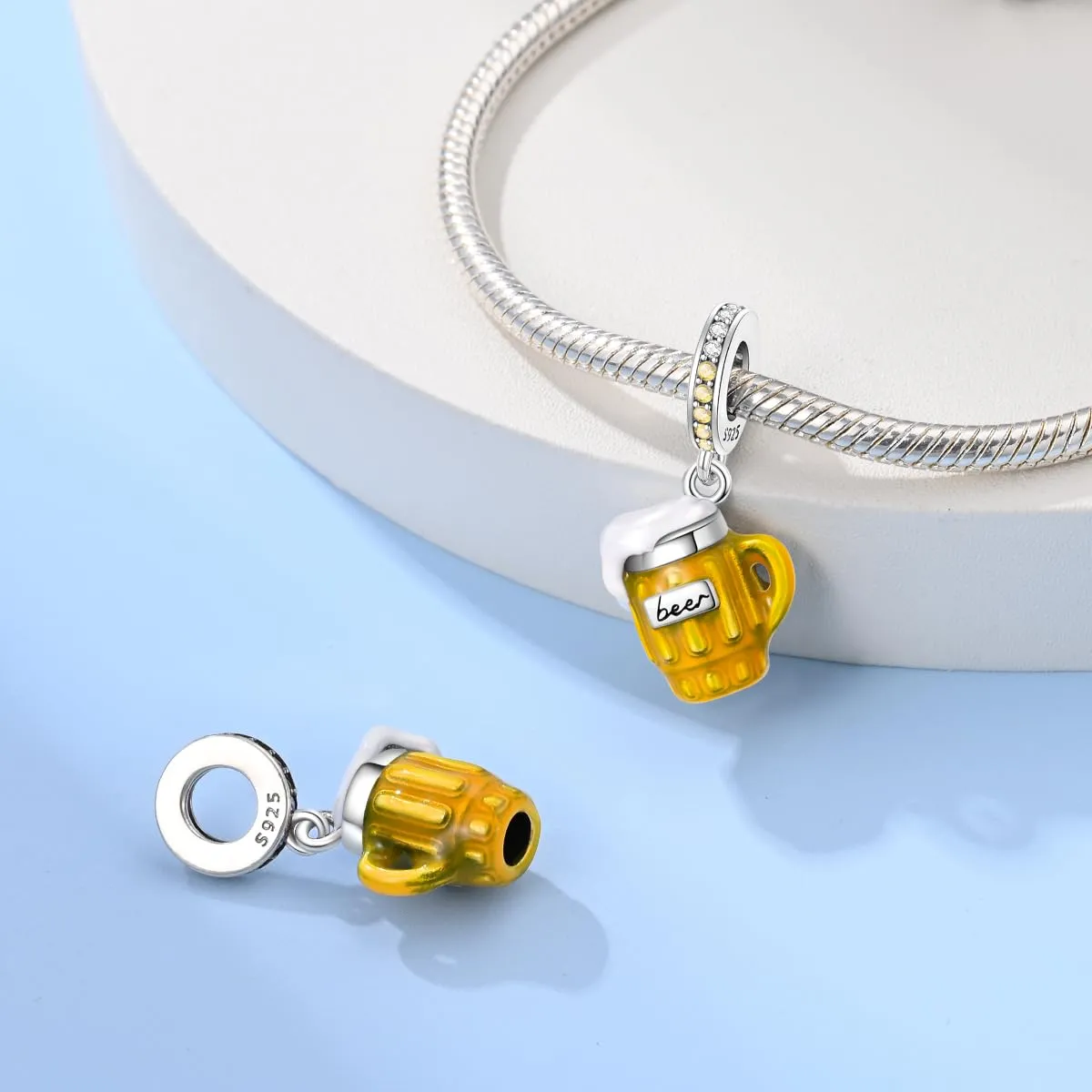 KUNSIR Bead Charm Ciondolo in Argento Sterling 925 con Cubic Zirconia, Compatibile con Braccialetti e Collane Europei - immagine 2