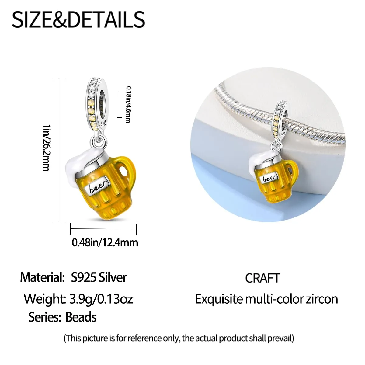 KUNSIR Bead Charm Ciondolo in Argento Sterling 925 con Cubic Zirconia, Compatibile con Braccialetti e Collane Europei - immagine 5